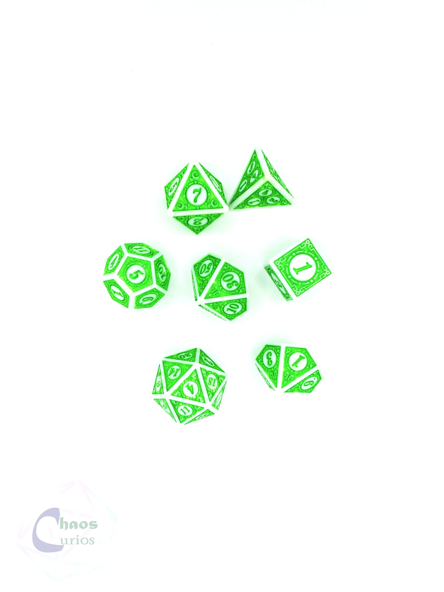 Green White Glyph 7-piece Dice Set