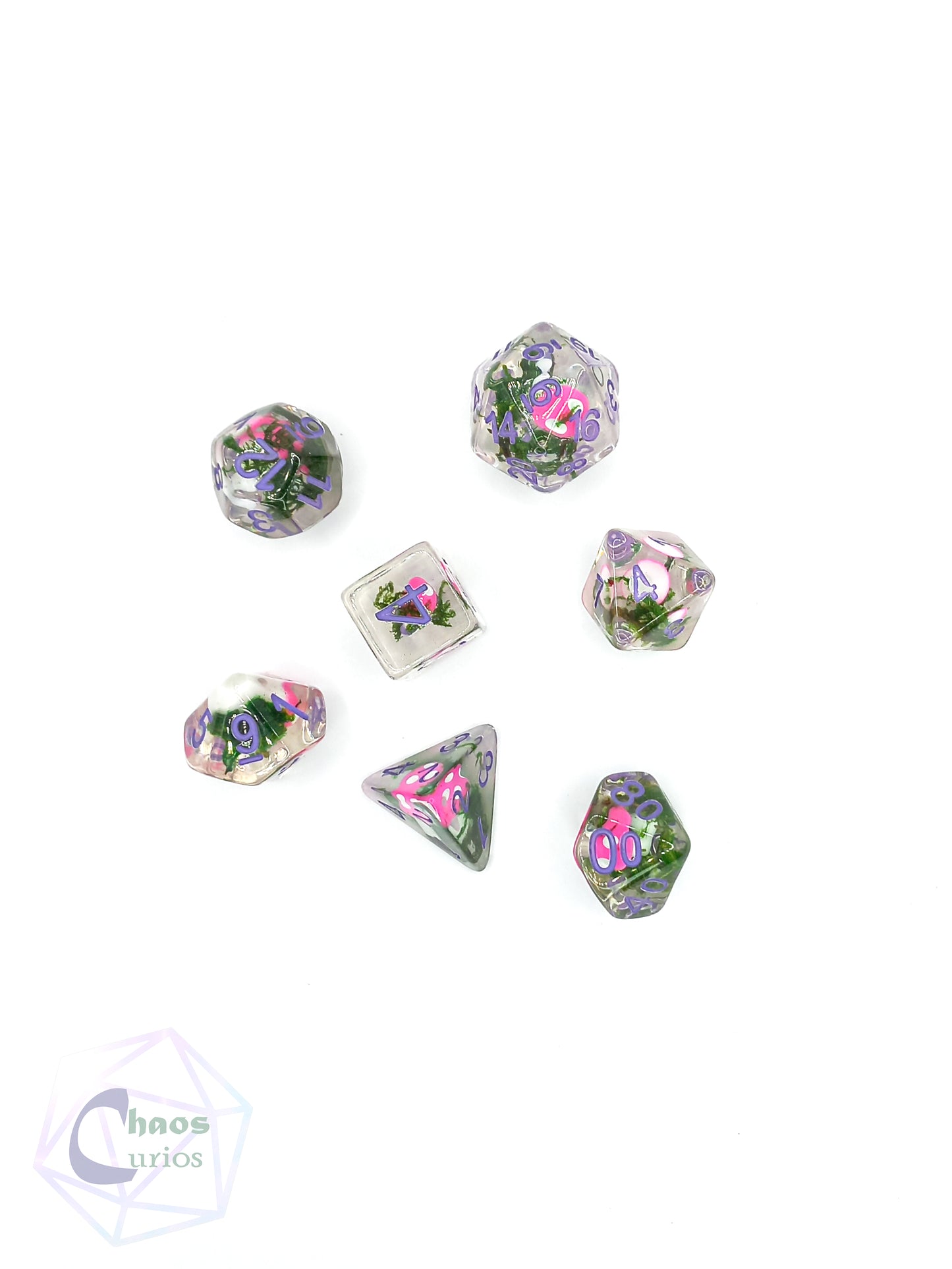 Purple Toadstool 7-piece Resin Dice Set