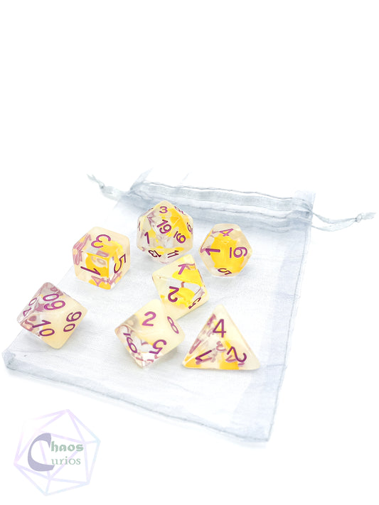 Moon and Stars 7-piece Resin Dice Set Glow in the Dark