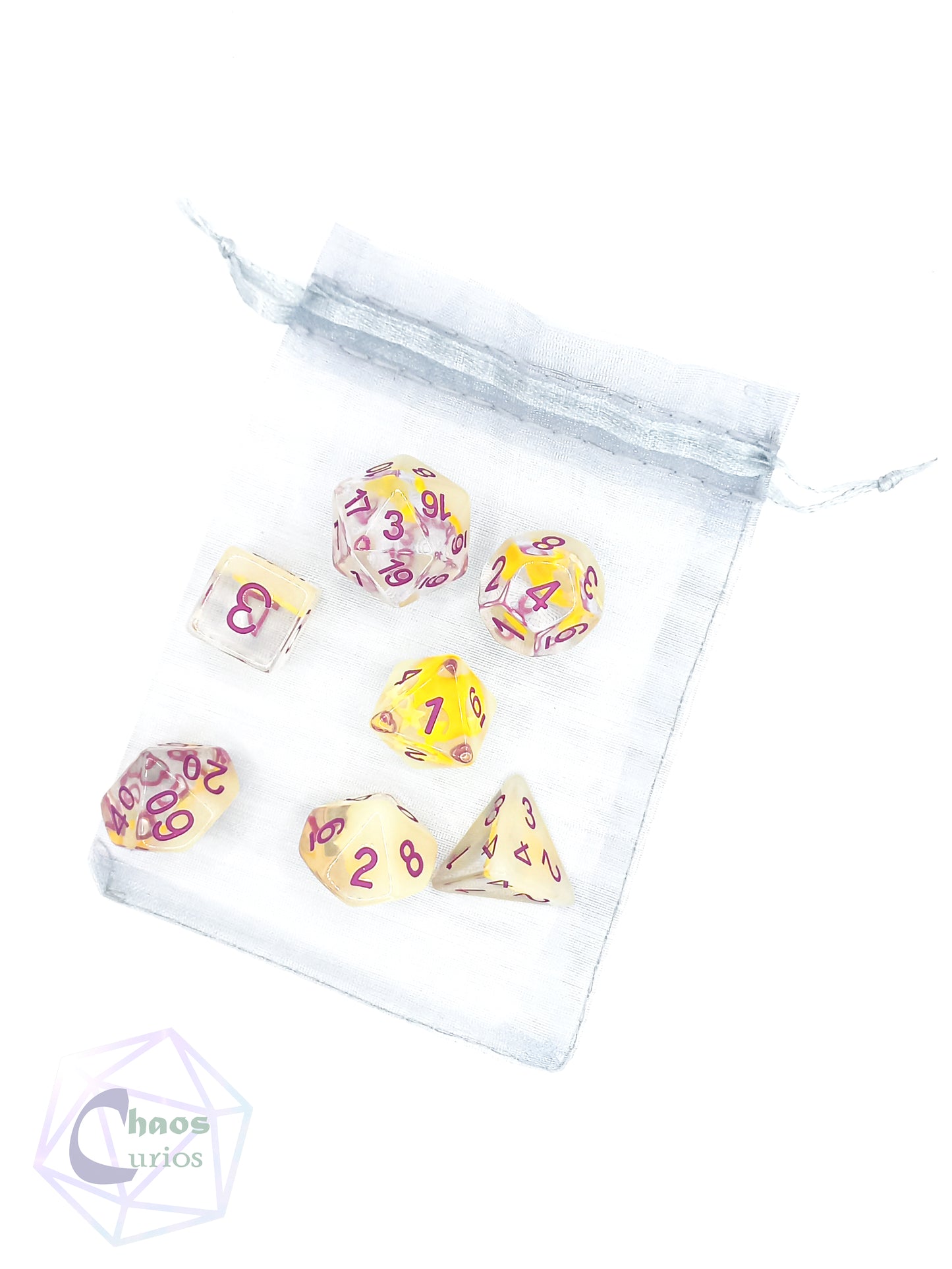 Moon and Stars 7-piece Resin Dice Set Glow in the Dark