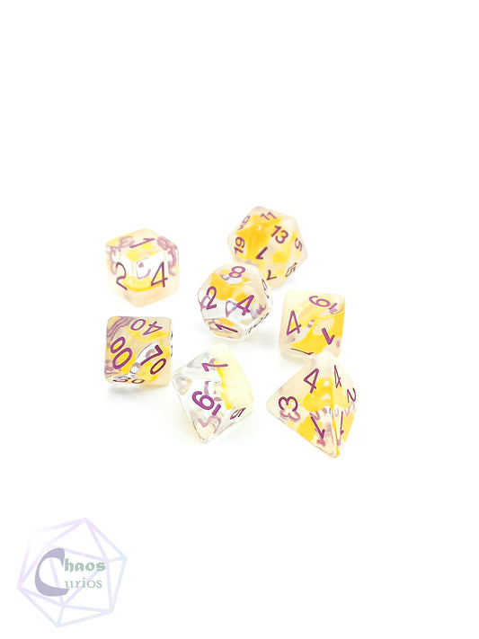 Moon and Stars 7-piece Resin Dice Set Glow in the Dark