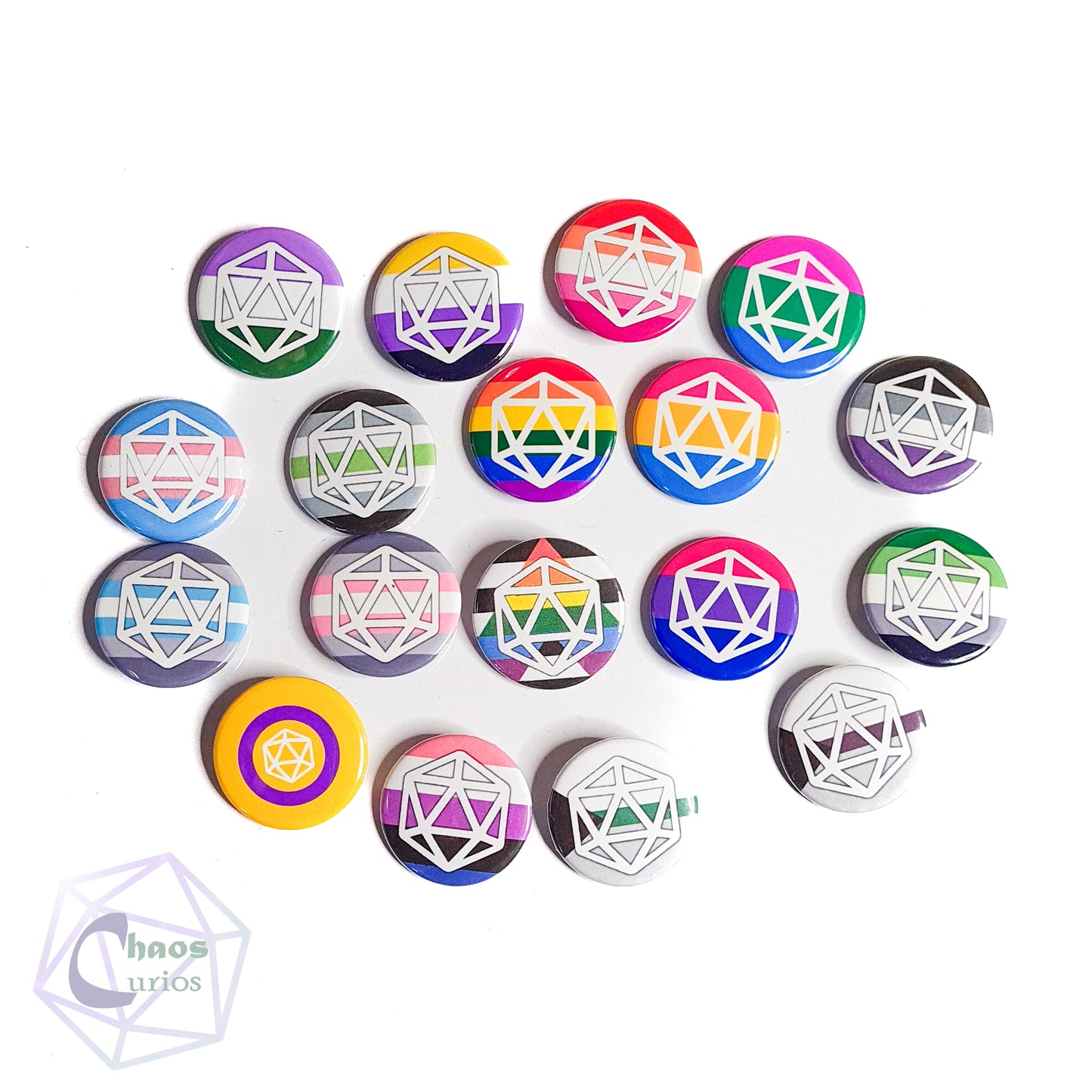 DnD Pride Badge, LBGT DnD Pride, Gay, Lesbian, Bisexual, Asexual, Genderqueer, Pansexual, Aromatic, Polysexual, Trans Pride, 1 inch