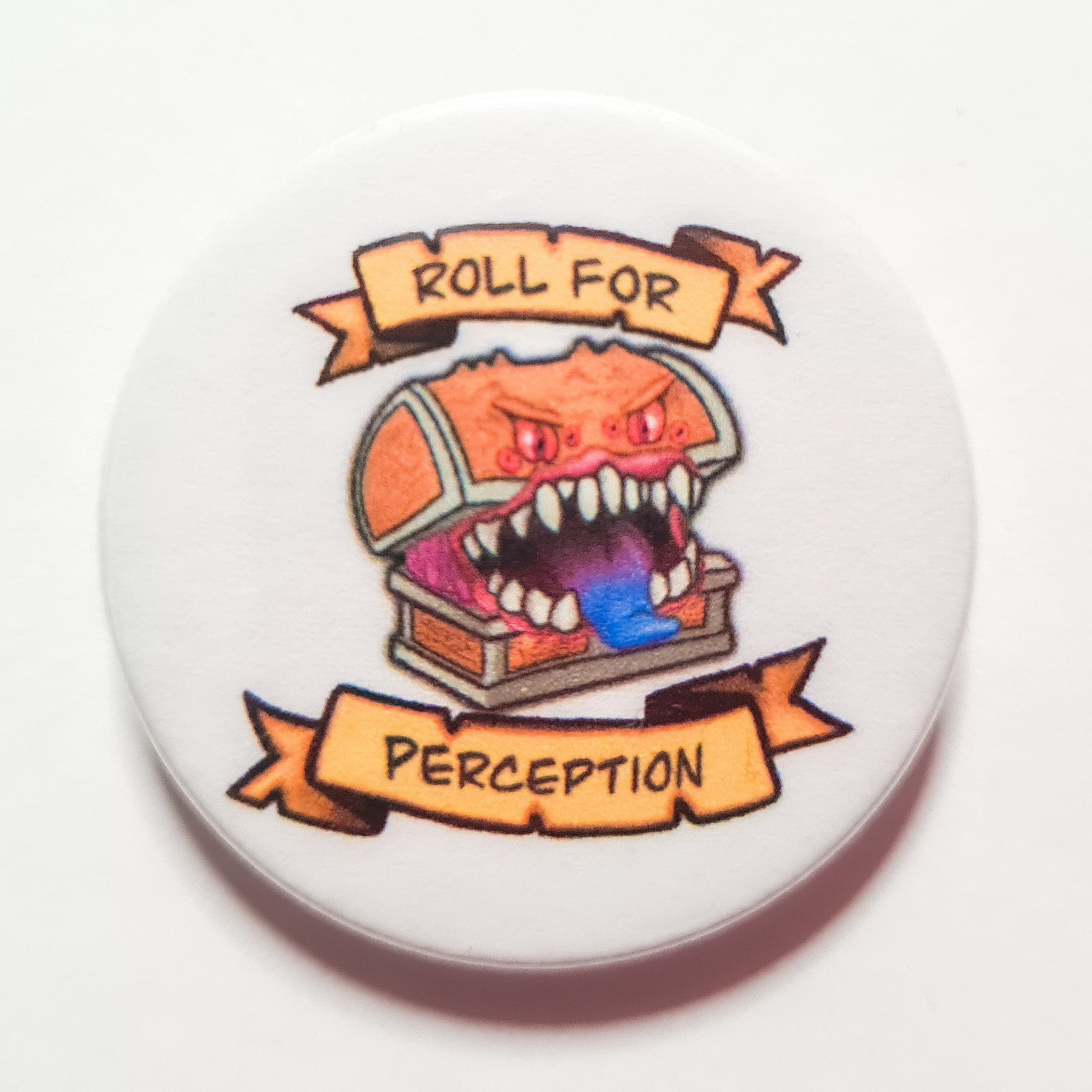 Roll for Perception Mimic Badge, DnD badge, RPG Badge – ChaosCurios