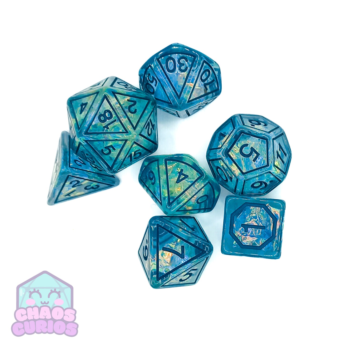 Suncatcher Blue 7-piece Resin Dice Set