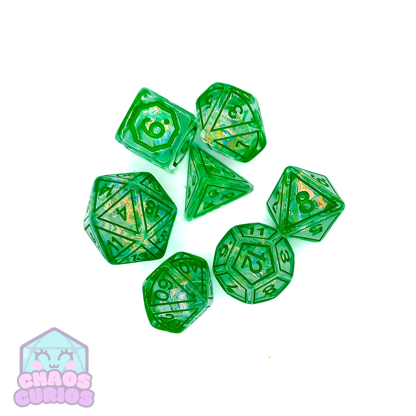 Suncatcher Green 7-piece Resin Dice Set