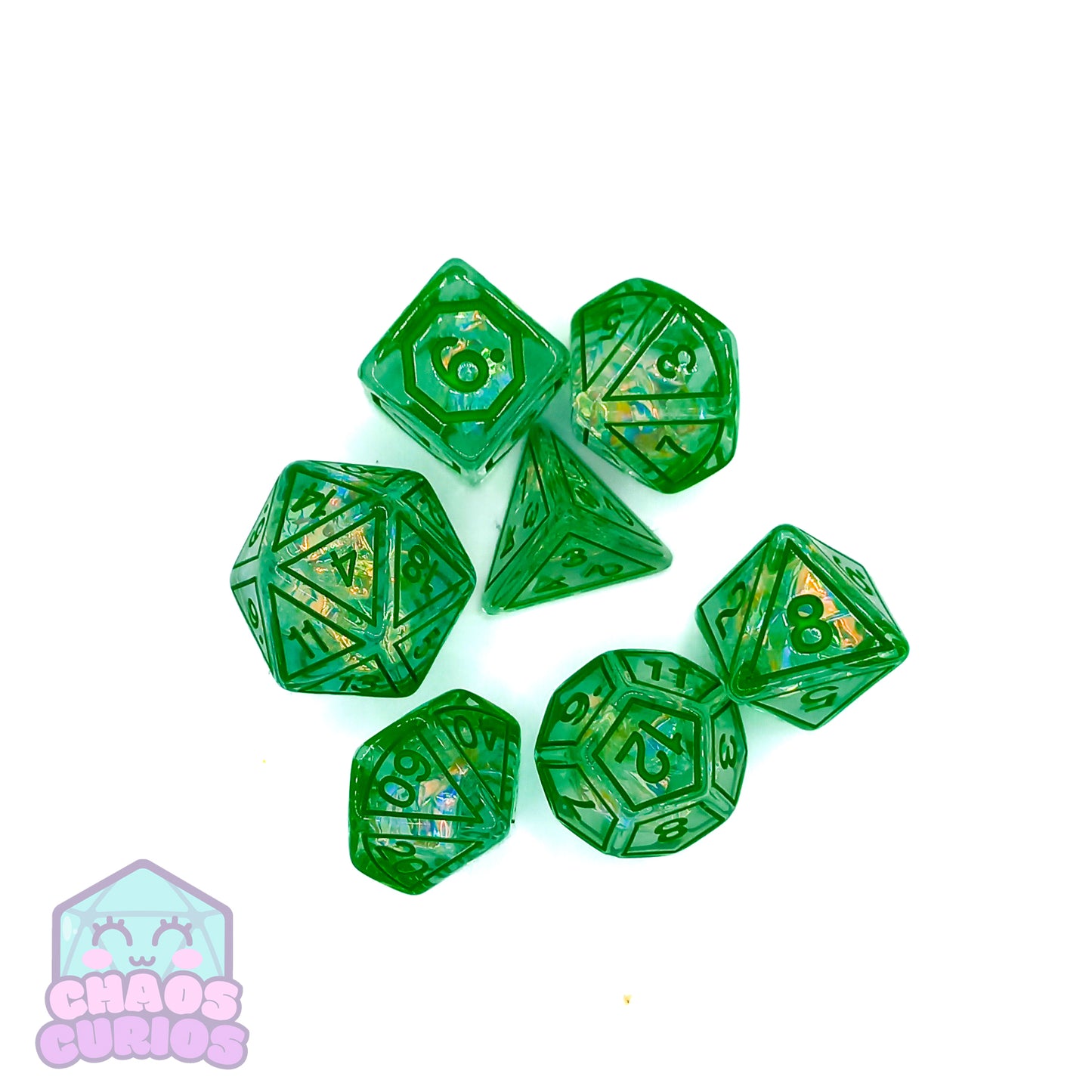 Suncatcher Green 7-piece Resin Dice Set