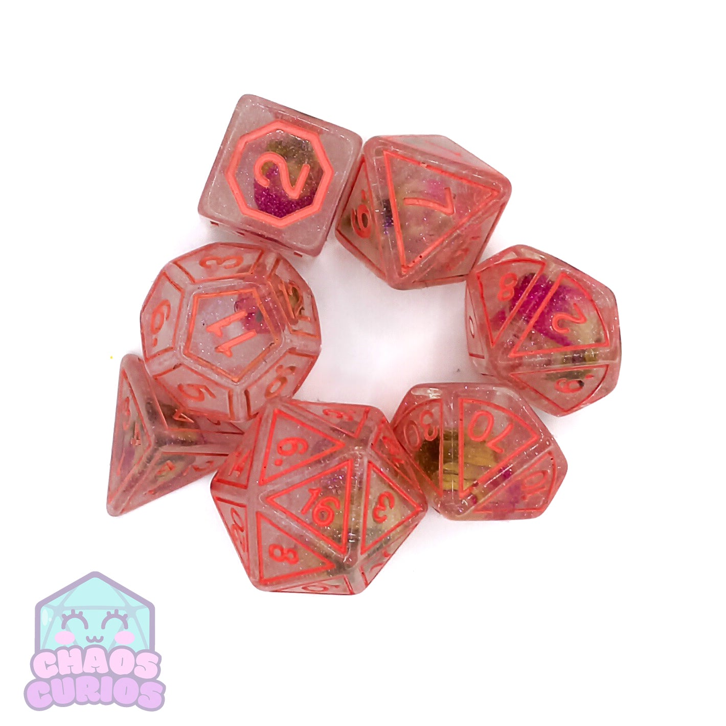 Suncatcher Pink Roses 7-piece Resin Dice Set