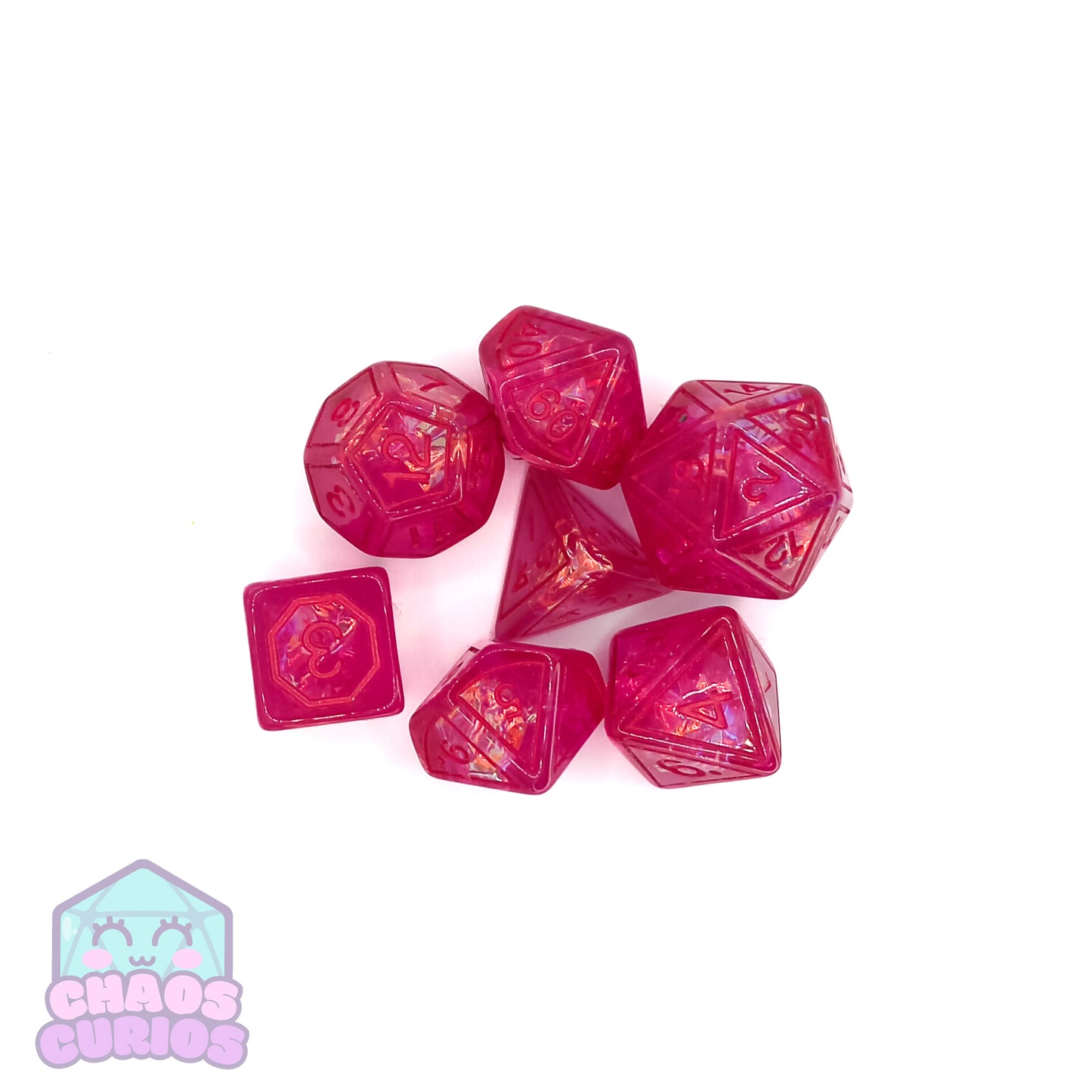 Suncatcher Pink 7-piece Resin Dice Set