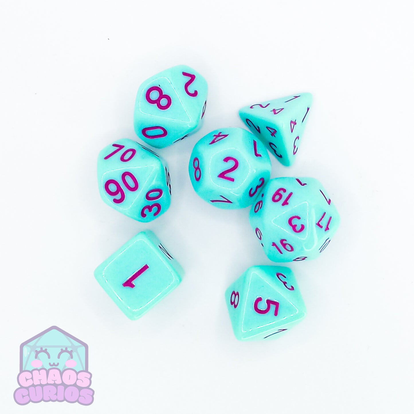 Teal Pink Retro Candy 7-piece Dice Set