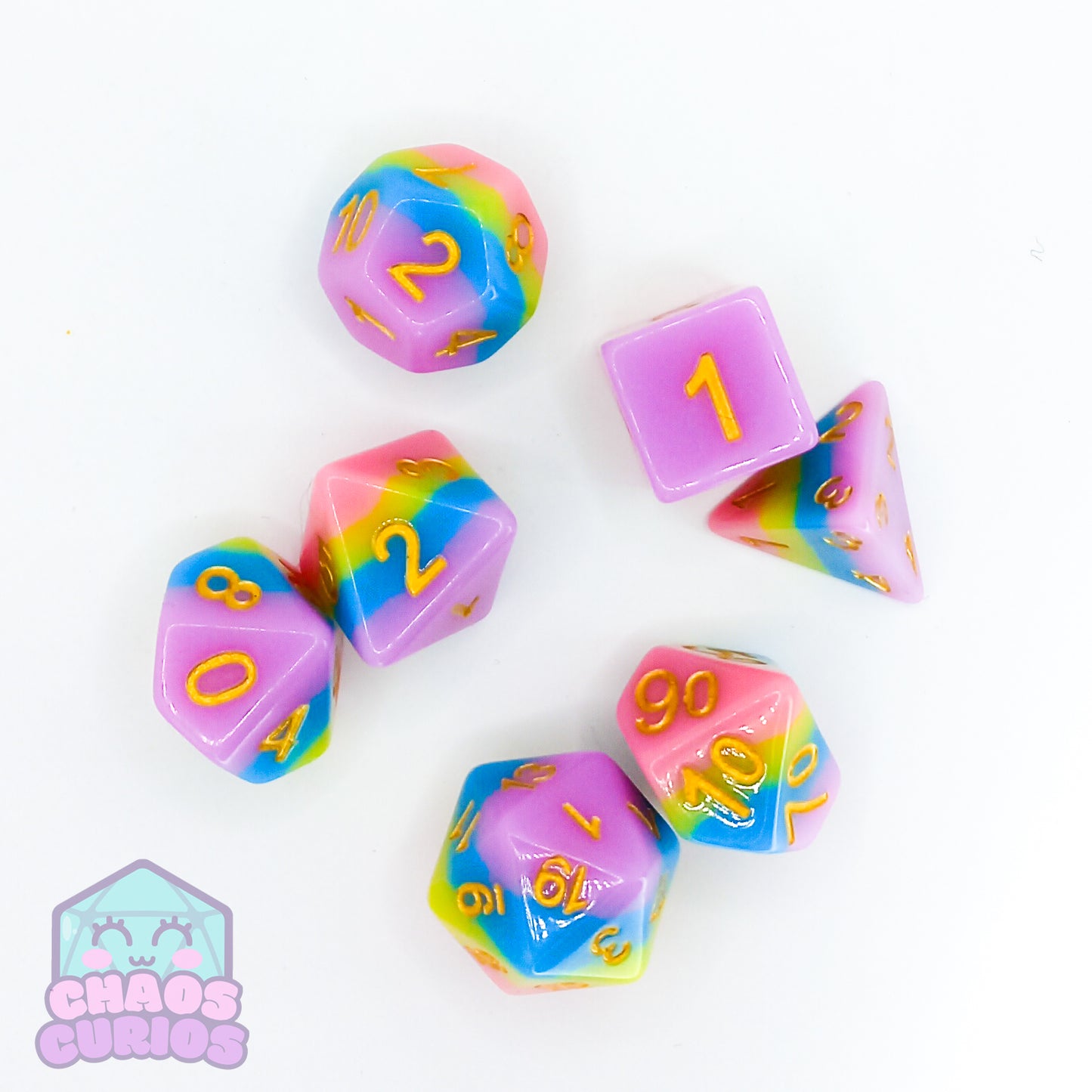 Pastel Stripes 7-piece Dice Set