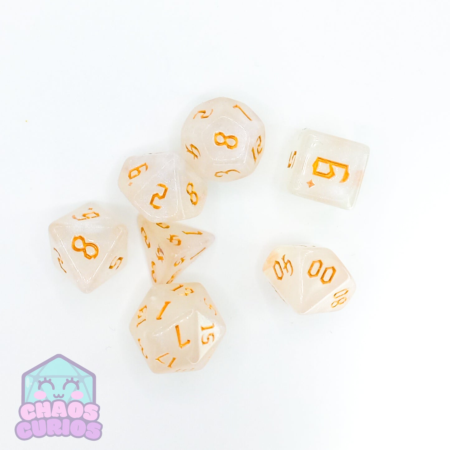 Frosted Gold 7-piece Dice Set Chaos Font