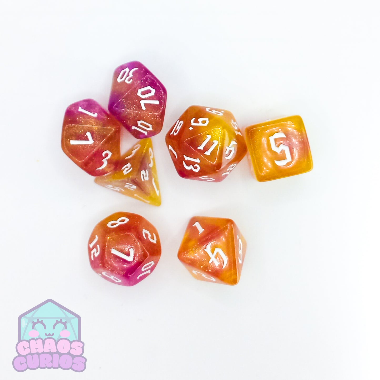 Pink Yellow Chaos 7-piece Dice Set