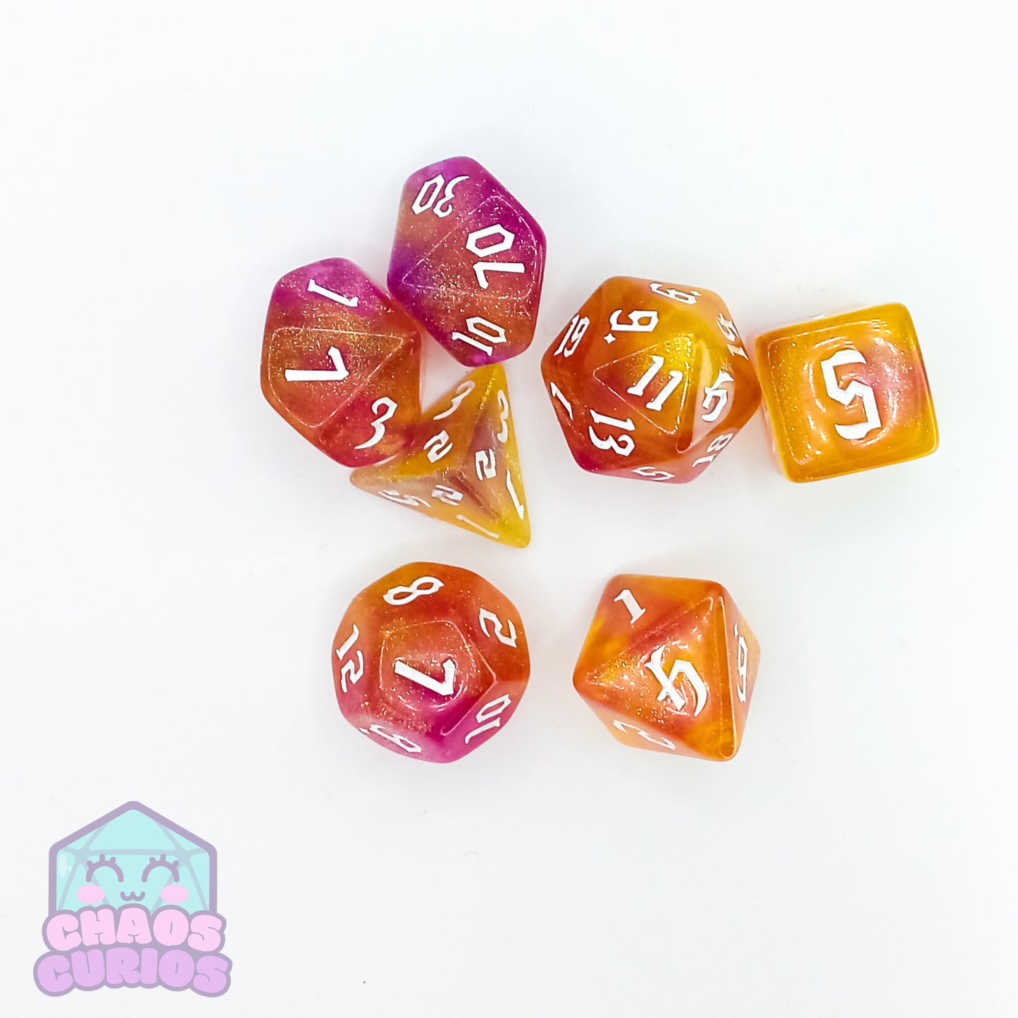 Pink Yellow Chaos 7-piece Dice Set