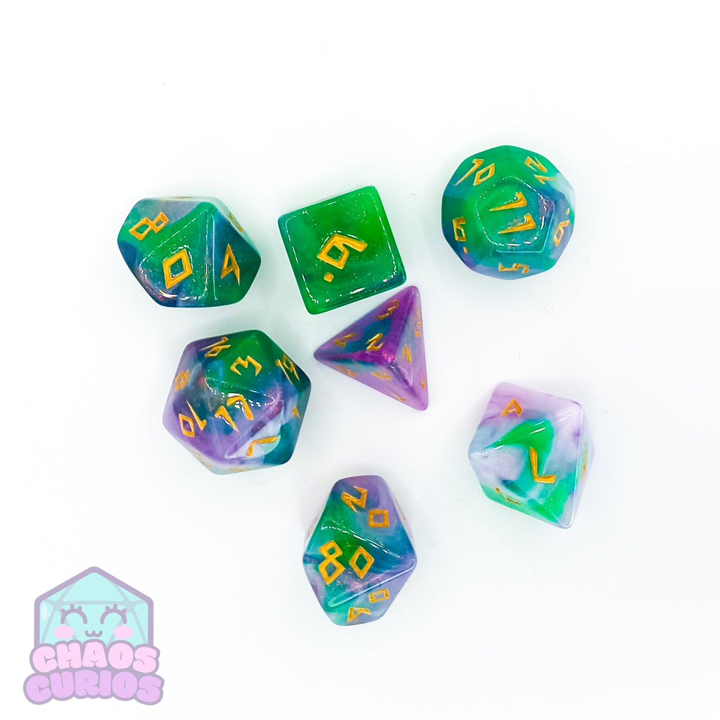 Green Purple Norse 7-piece Dice Set