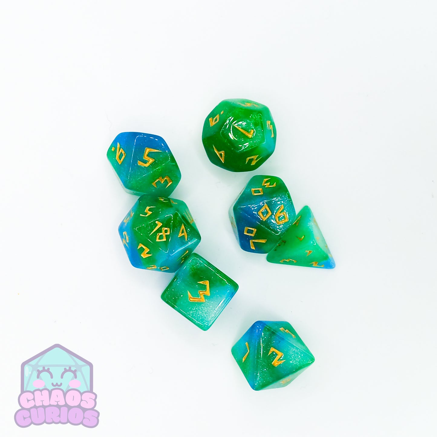 Green White Norse 7-piece Dice Set