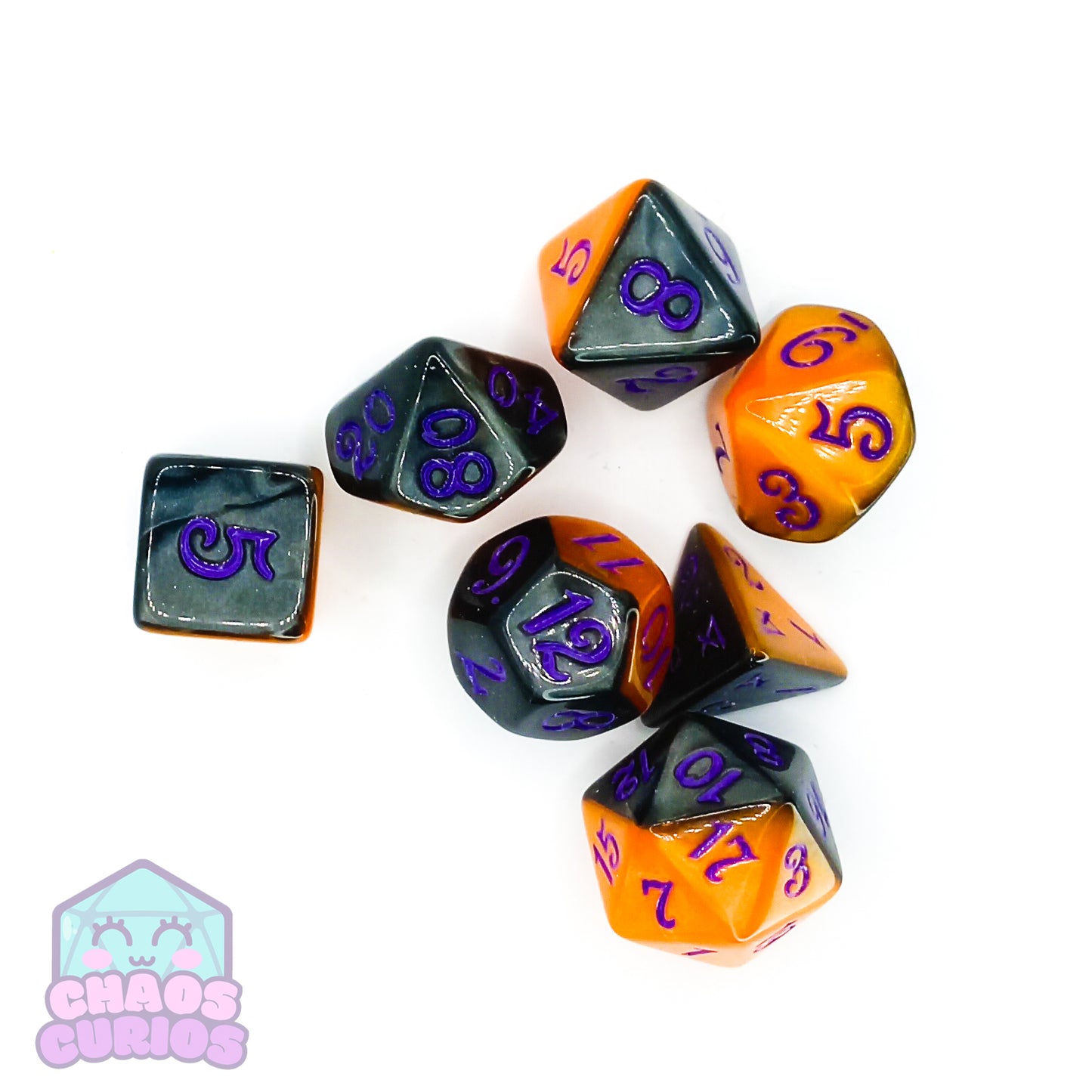 Purple Black Orange Carnival 7-piece Dice Set