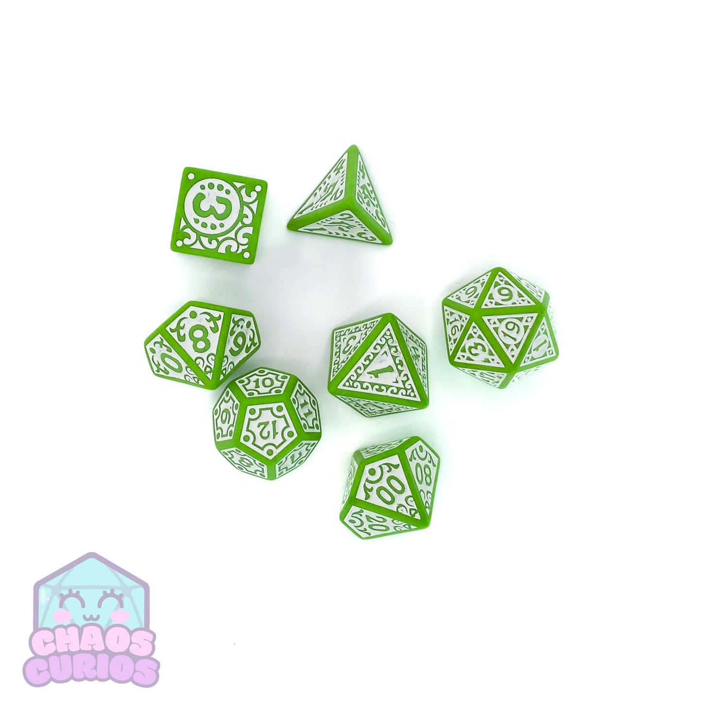 Green White Glyph 7-piece Dice Set