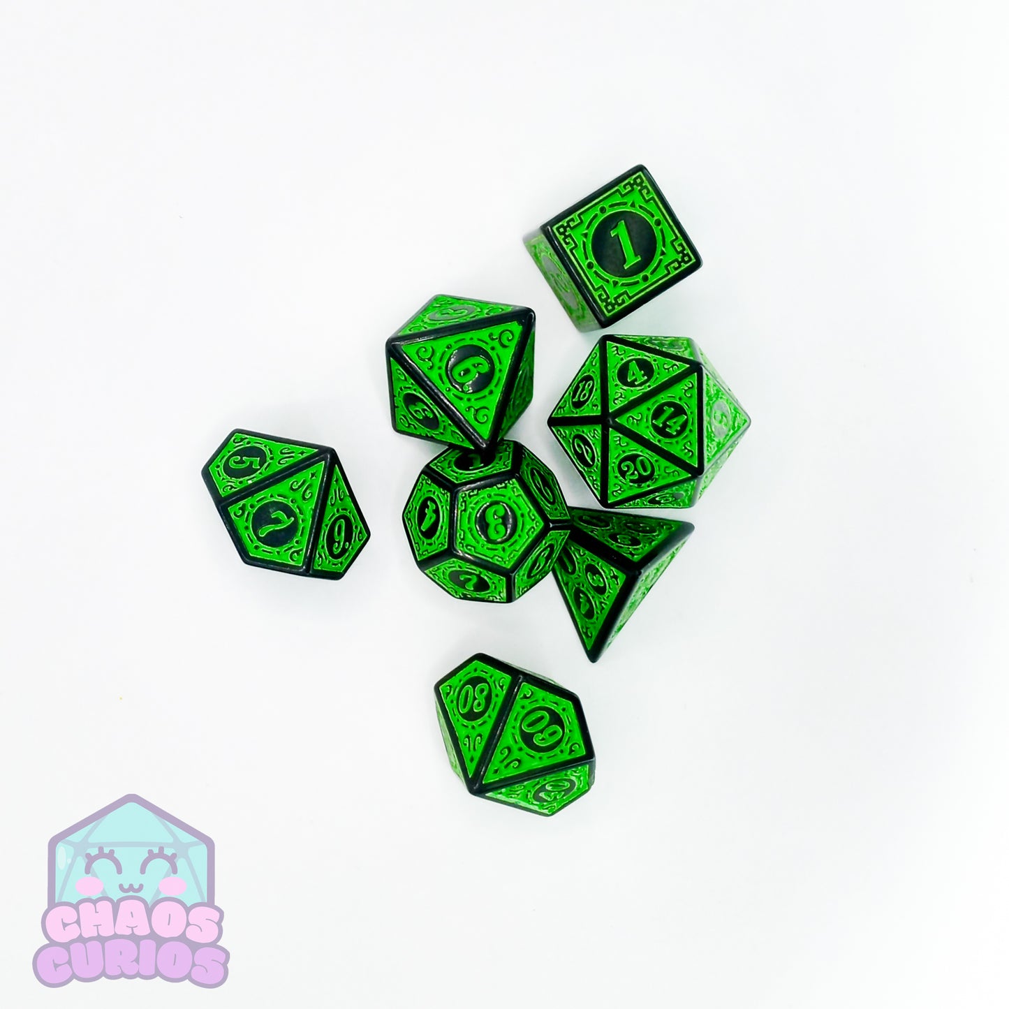 Green Black Glyph 7-piece Dice Set