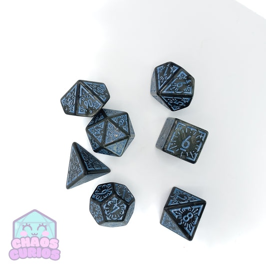 Navy Black Glyph 7-piece Dice Set