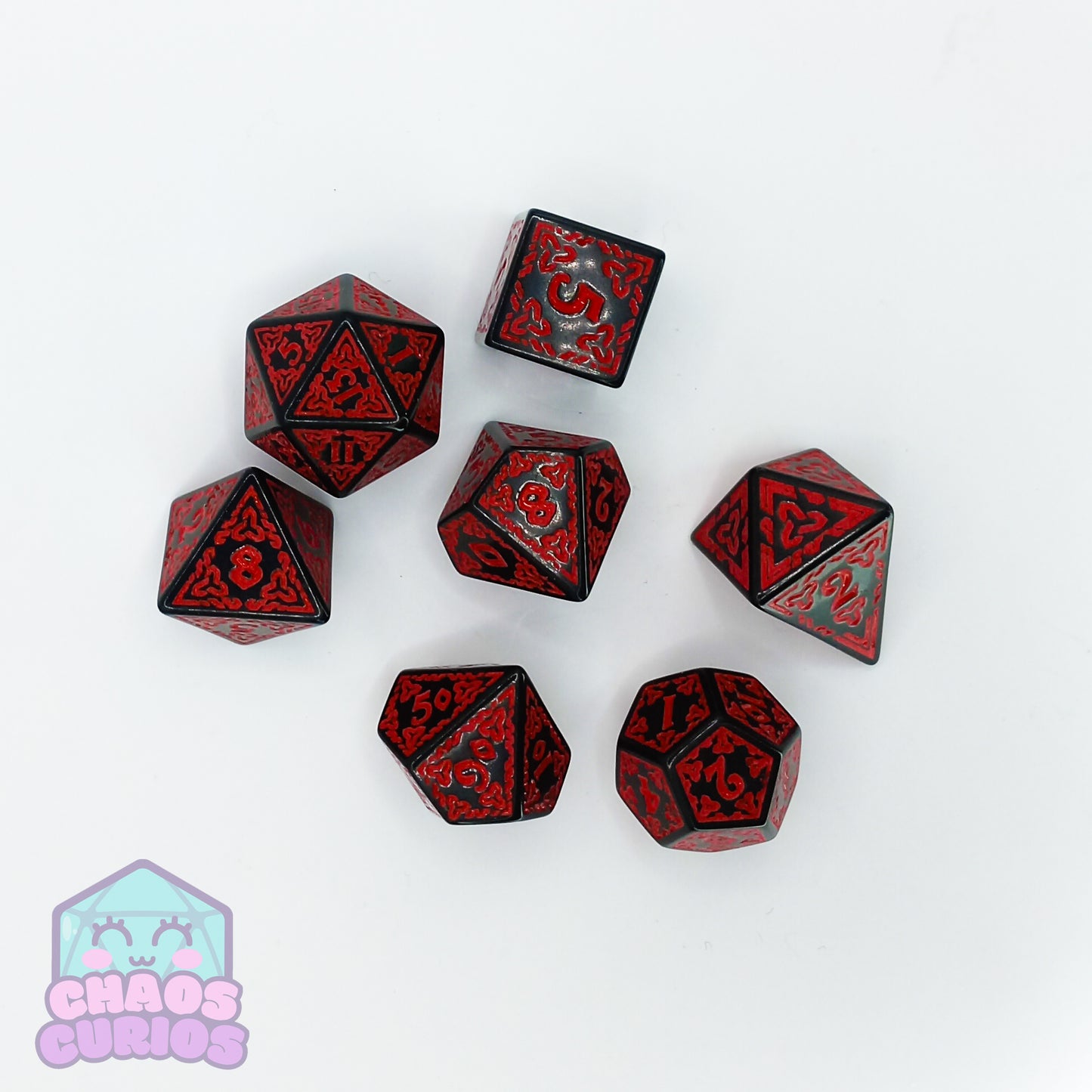 Red Black Glyph 7-piece Dice Set - Quadrilateral/Kite D4