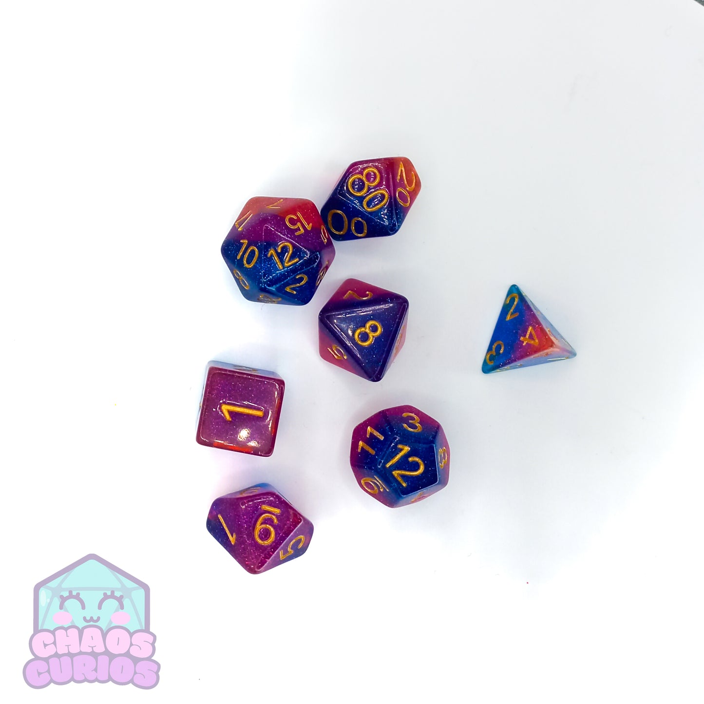 PRIDE Bisexual Glitter Layered 7-piece Resin Dice Set