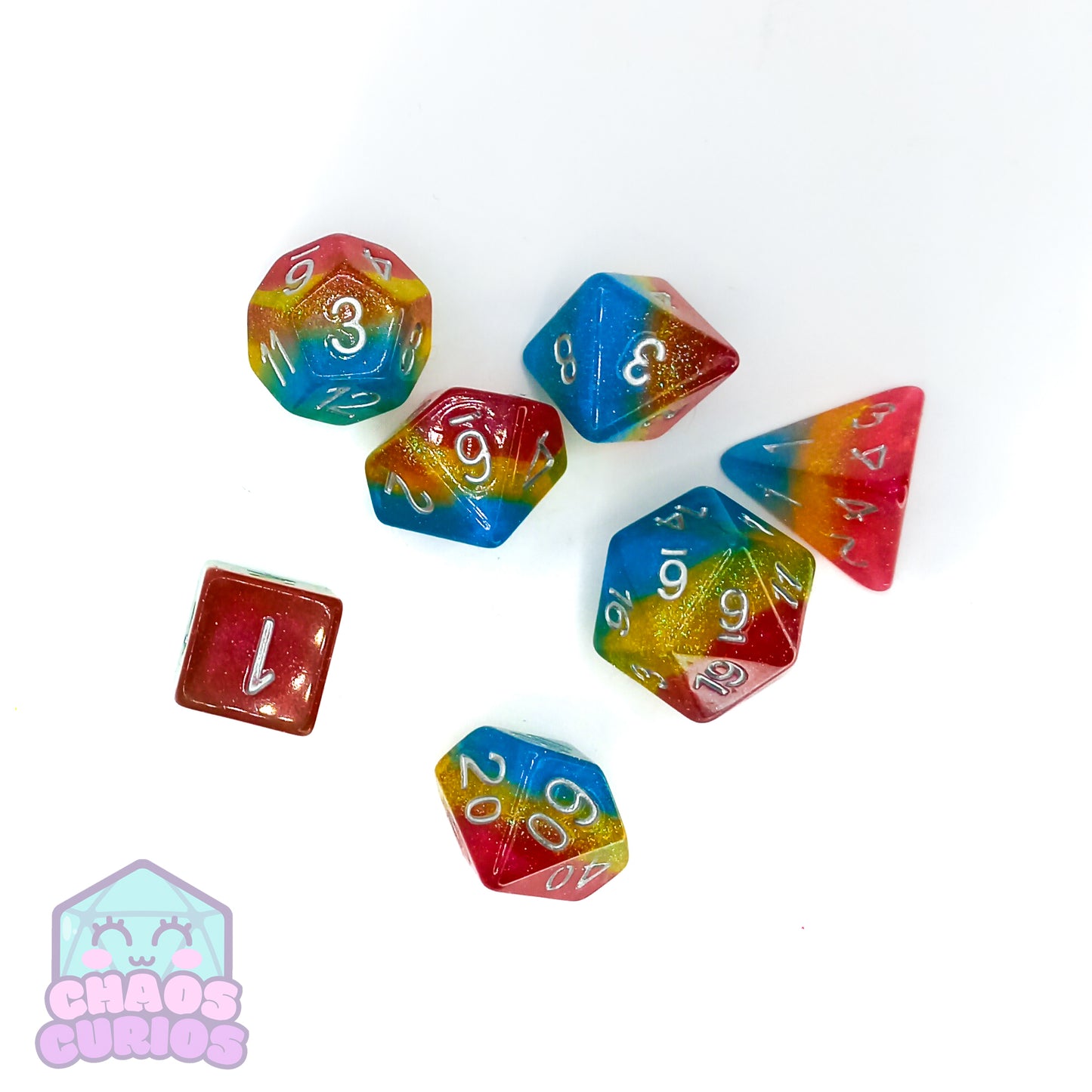 PRIDE Pansexual Glitter Layered 7-piece Resin Dice Set