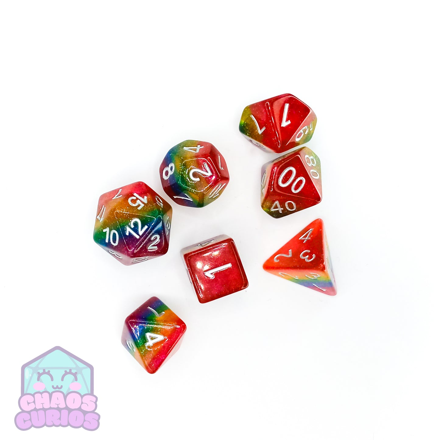 PRIDE Rainbow Glitter Layered 7-piece Resin Dice Set