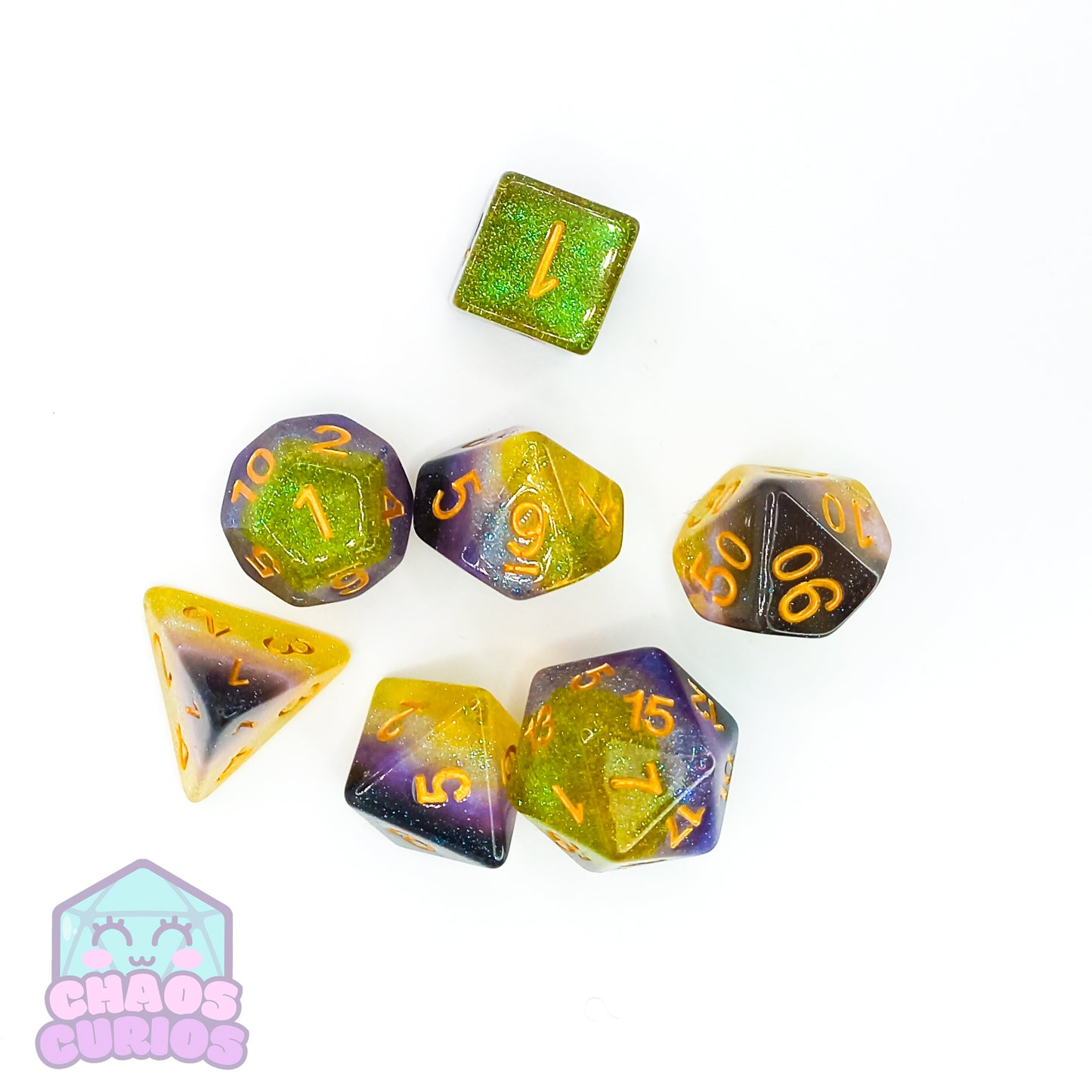 PRIDE Non-Binary Glitter Layered 7-piece Resin Dice Set