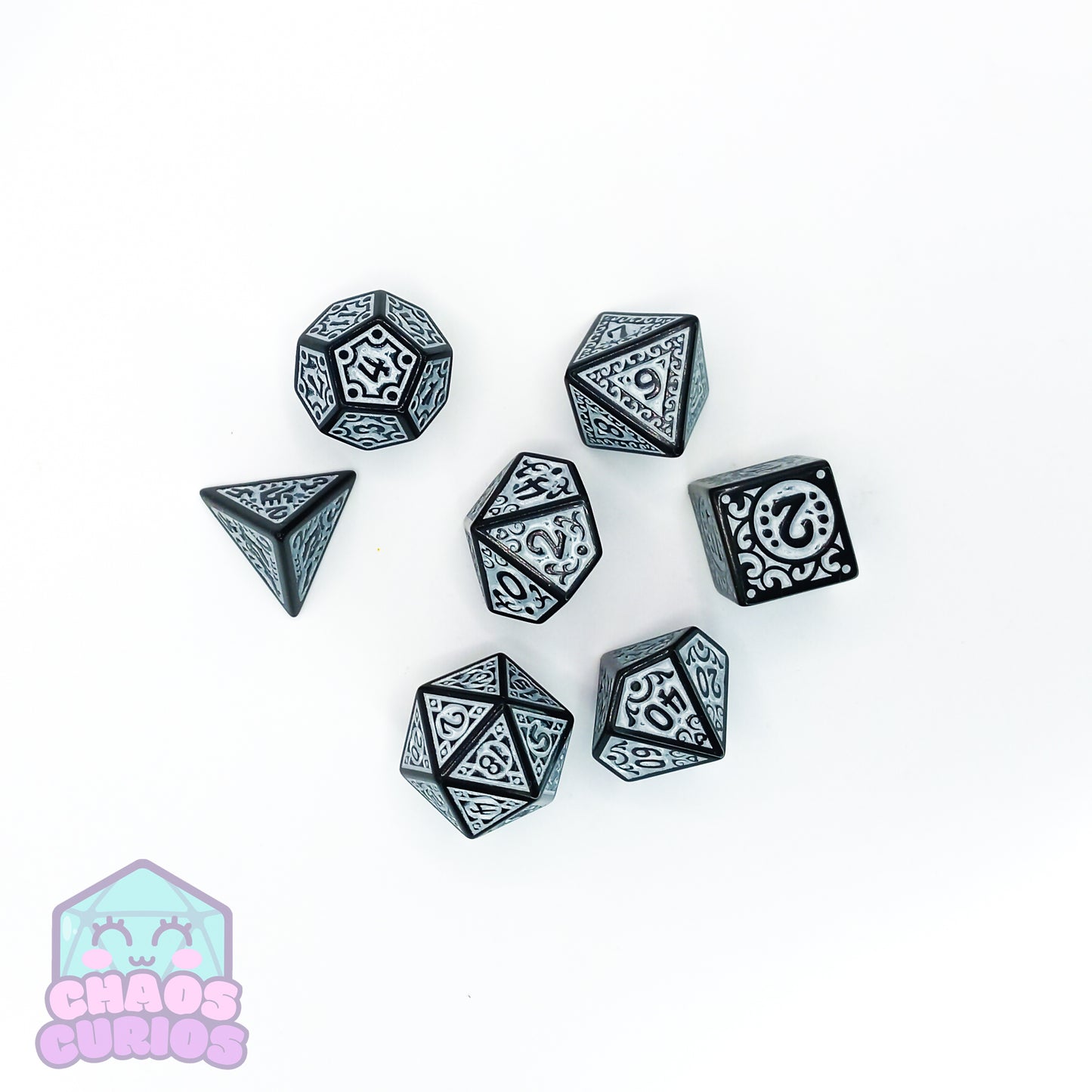 White Black Glyph 7-piece Dice Set