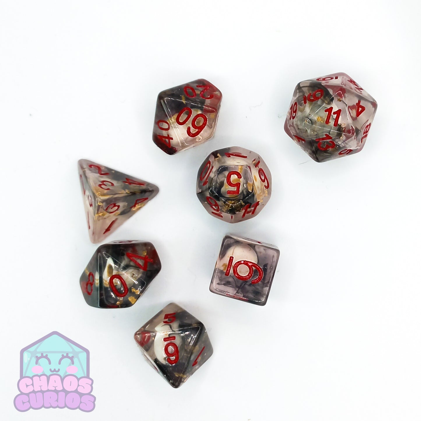 Necromancy Skull and Smoke 7-piece Resin Dice Set