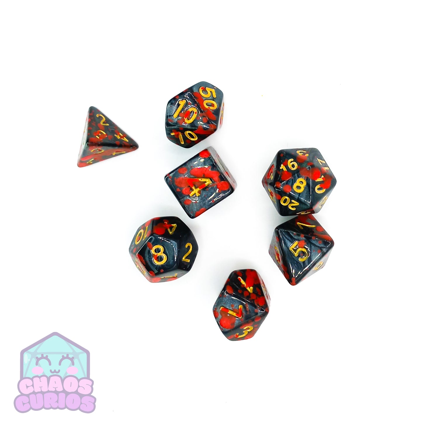 Black Blood Splattered 7-piece Dice Set