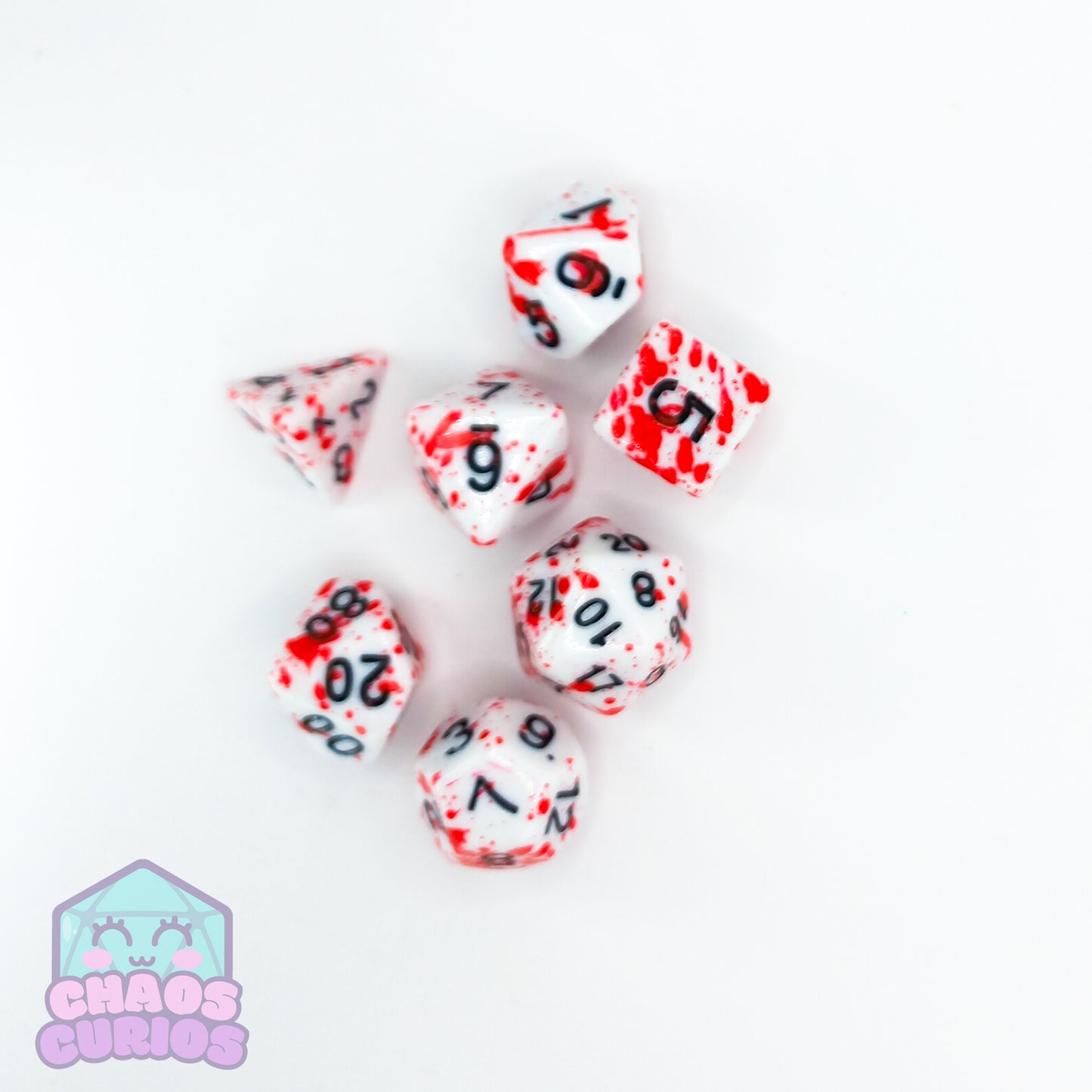 White Blood Splattered 7-piece Dice Set