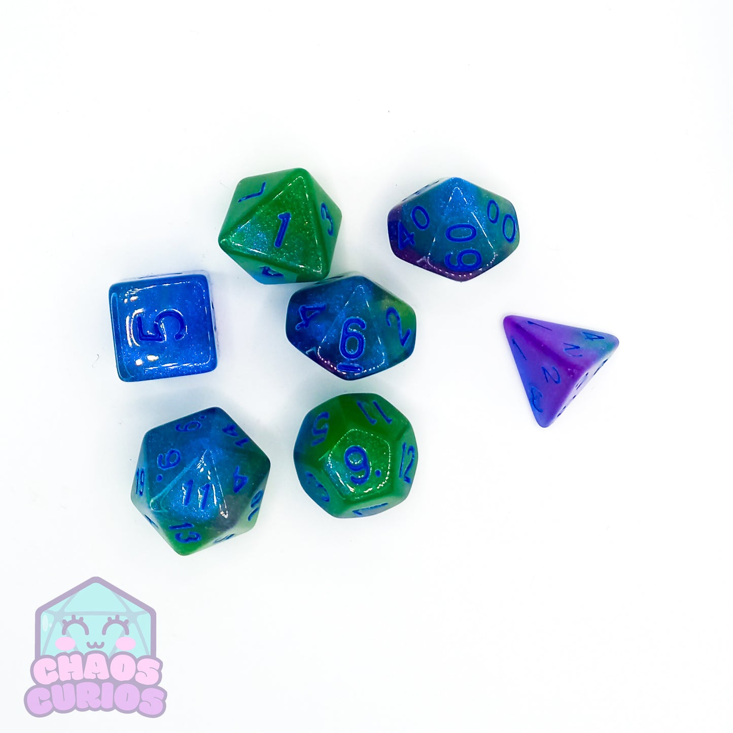 Frosted Green Blue 7-piece Dice Set