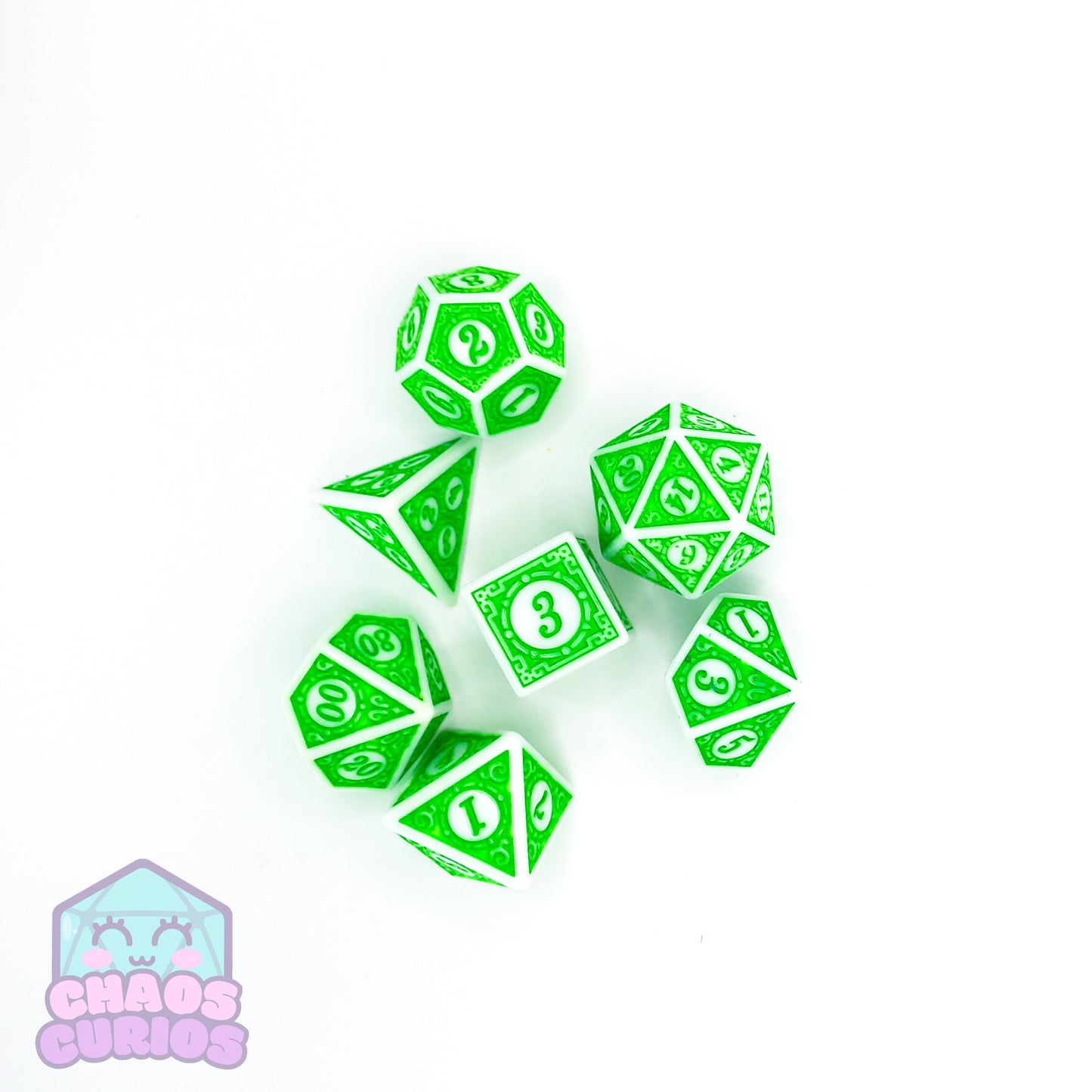 Green White Glyph 7-piece Dice Set