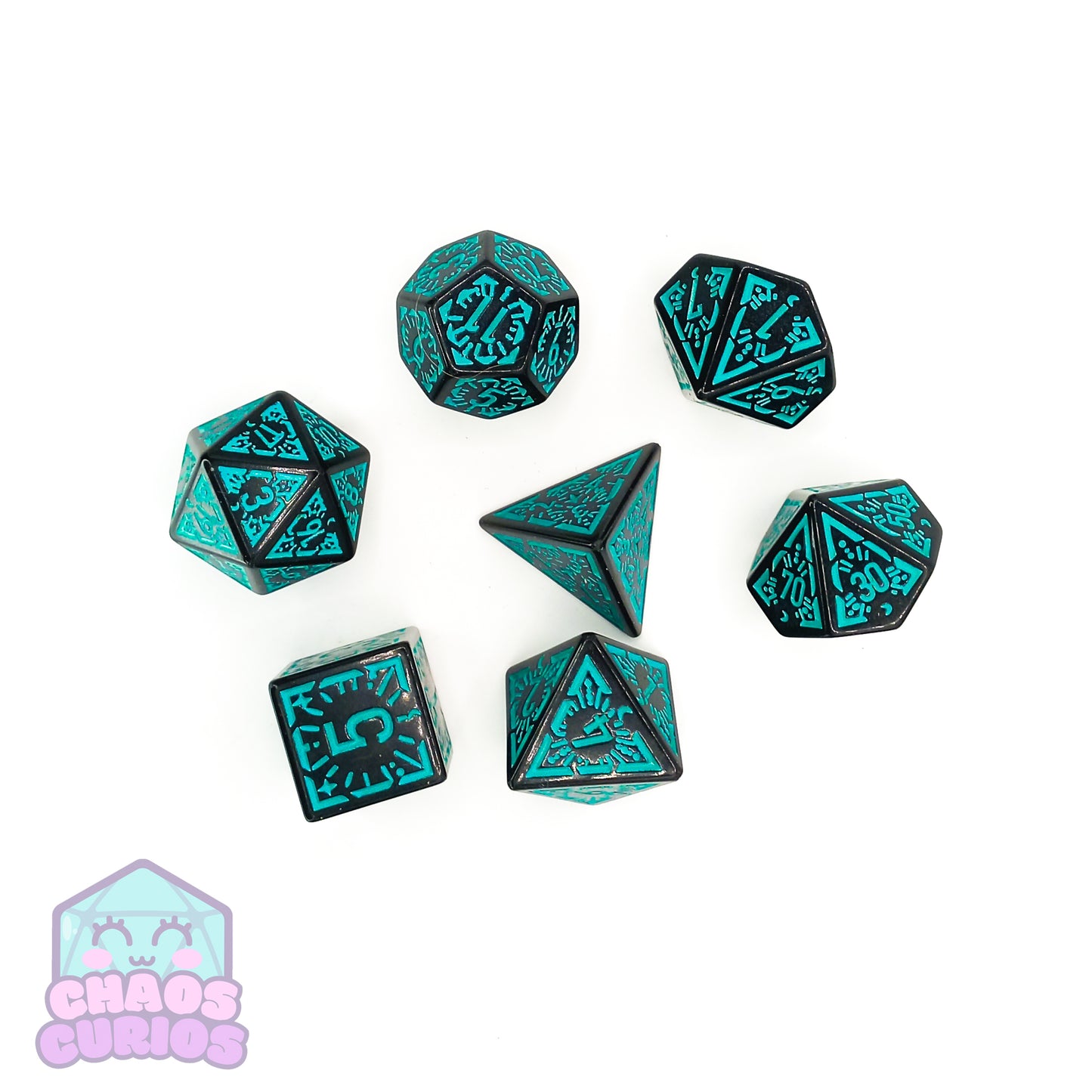 Teal Black Glyph 7-piece Dice Set