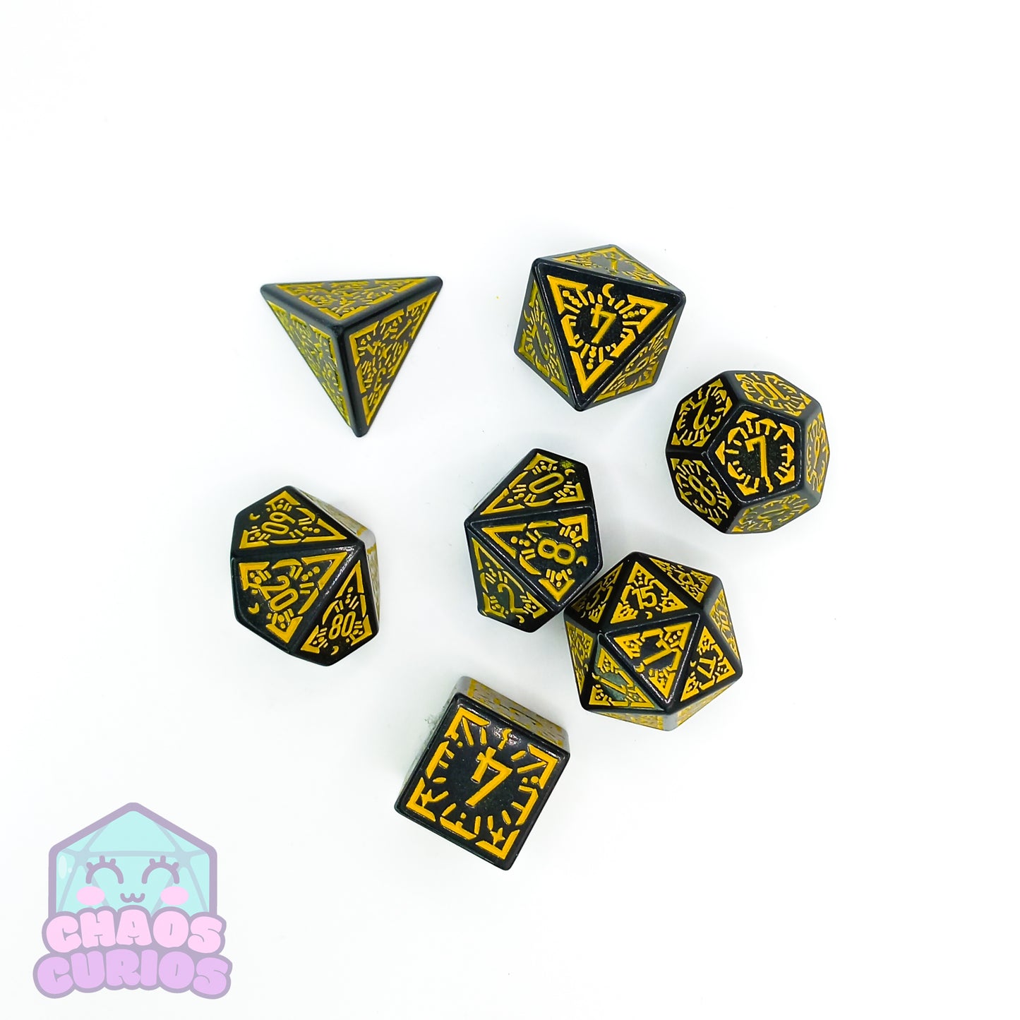 Yellow Black Glyph 7-piece Dice Set