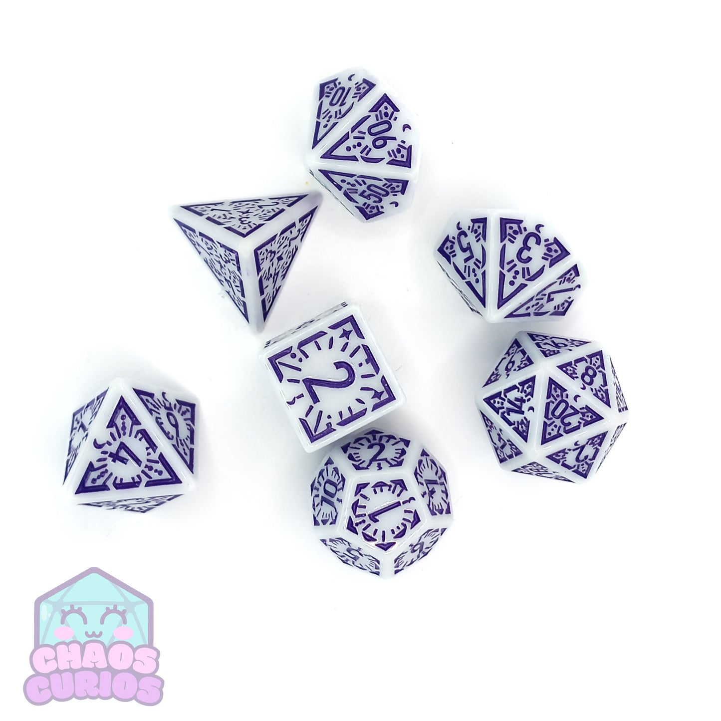 Purple White Glyph 7-piece Dice Set