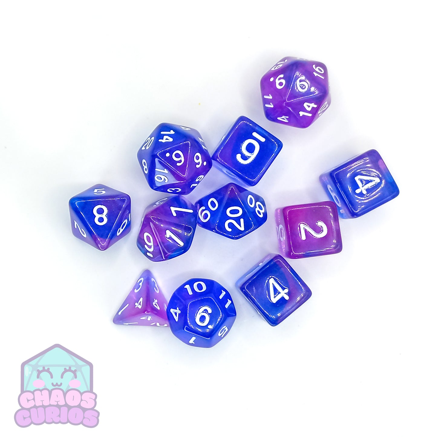 Purple Blue Swirl 11-piece Dice Set