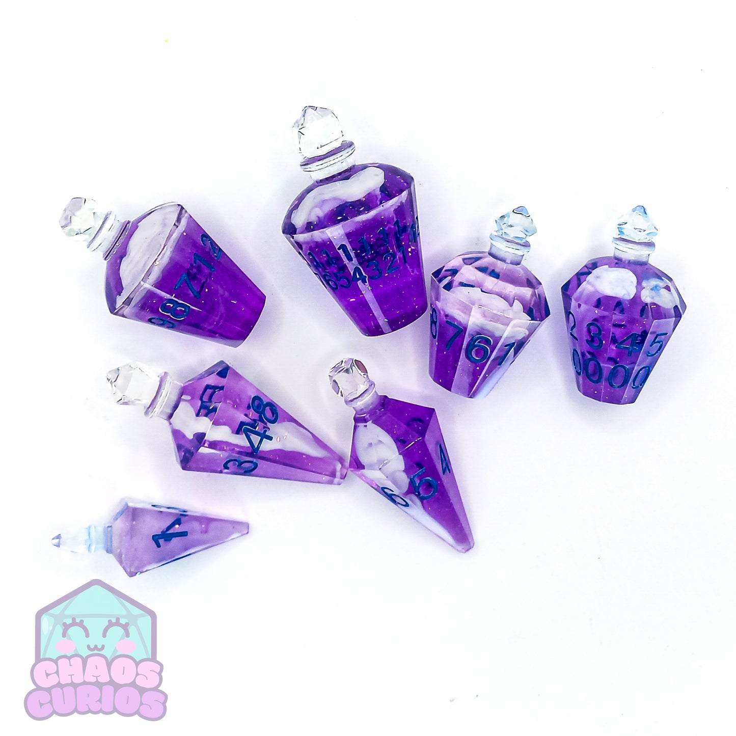 Purple Potion Bottle Dice 7-piece Resin Dice Set