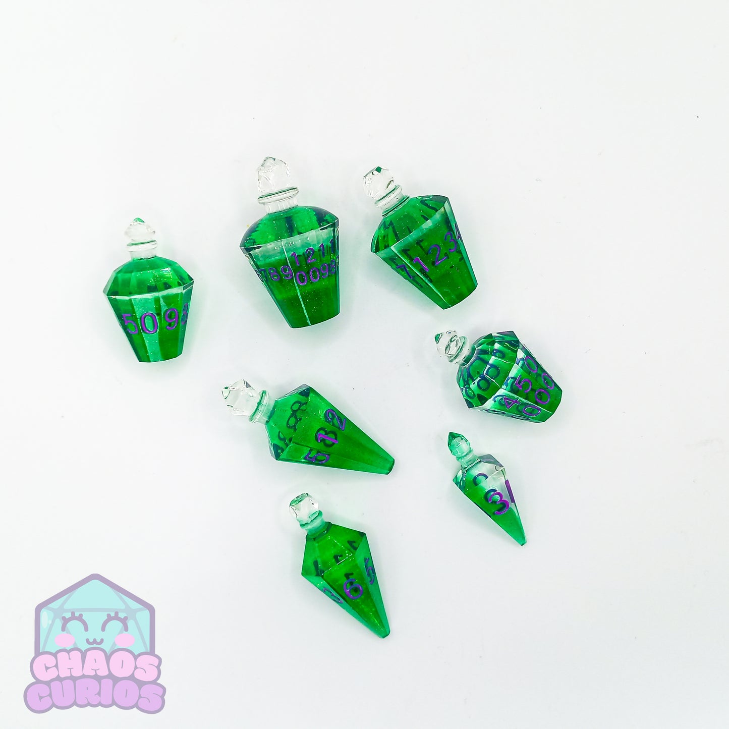 Green Potion Bottle Dice 7-piece Resin Dice Set