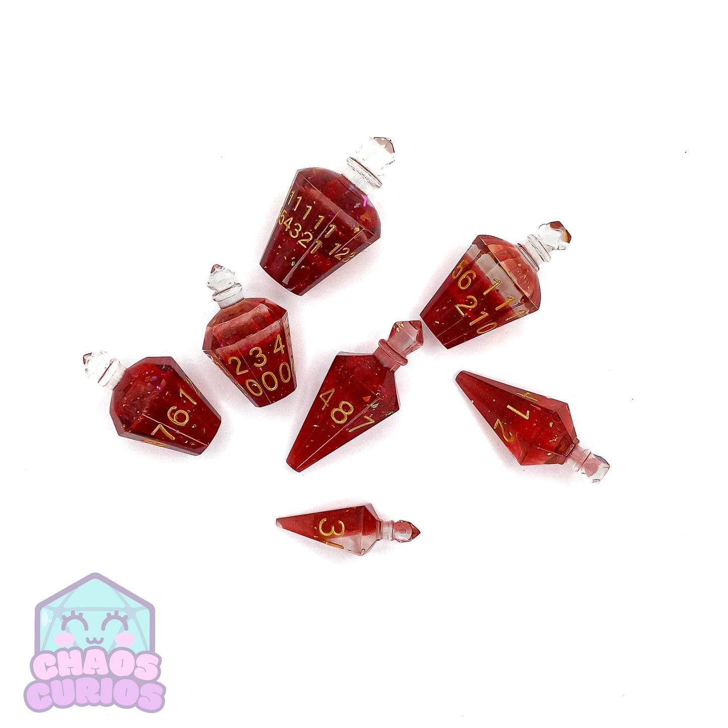 Red Potion Bottle Dice 7-piece Resin Dice Set