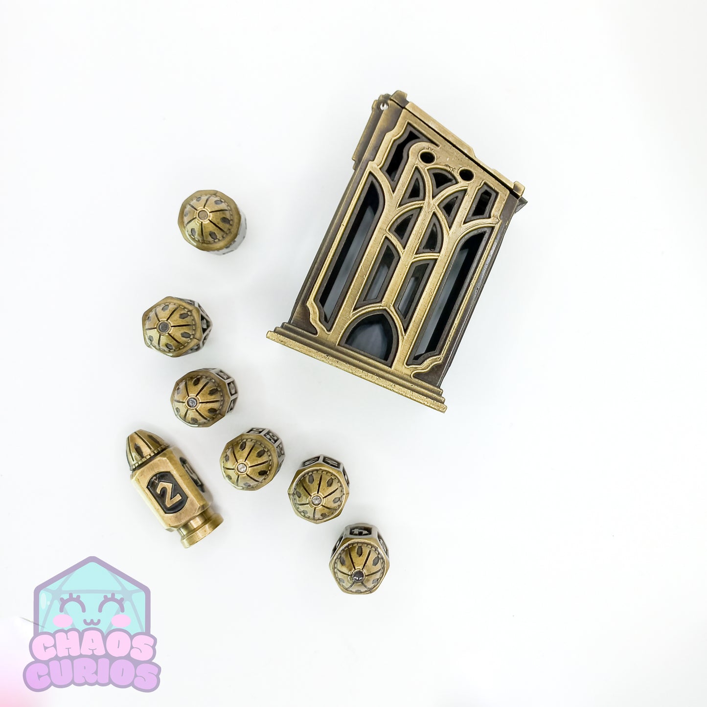 Bullet Brushed Gold 7-piece Metal Dice Set with Magazine Clip