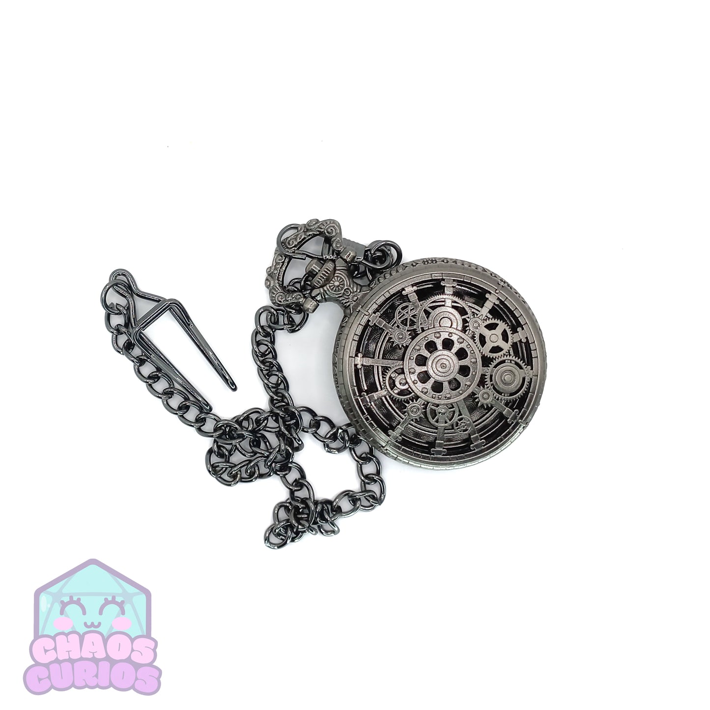 Pocket Watch filled with Micro Metal Dice Silver 7-piece Metal Dice Set