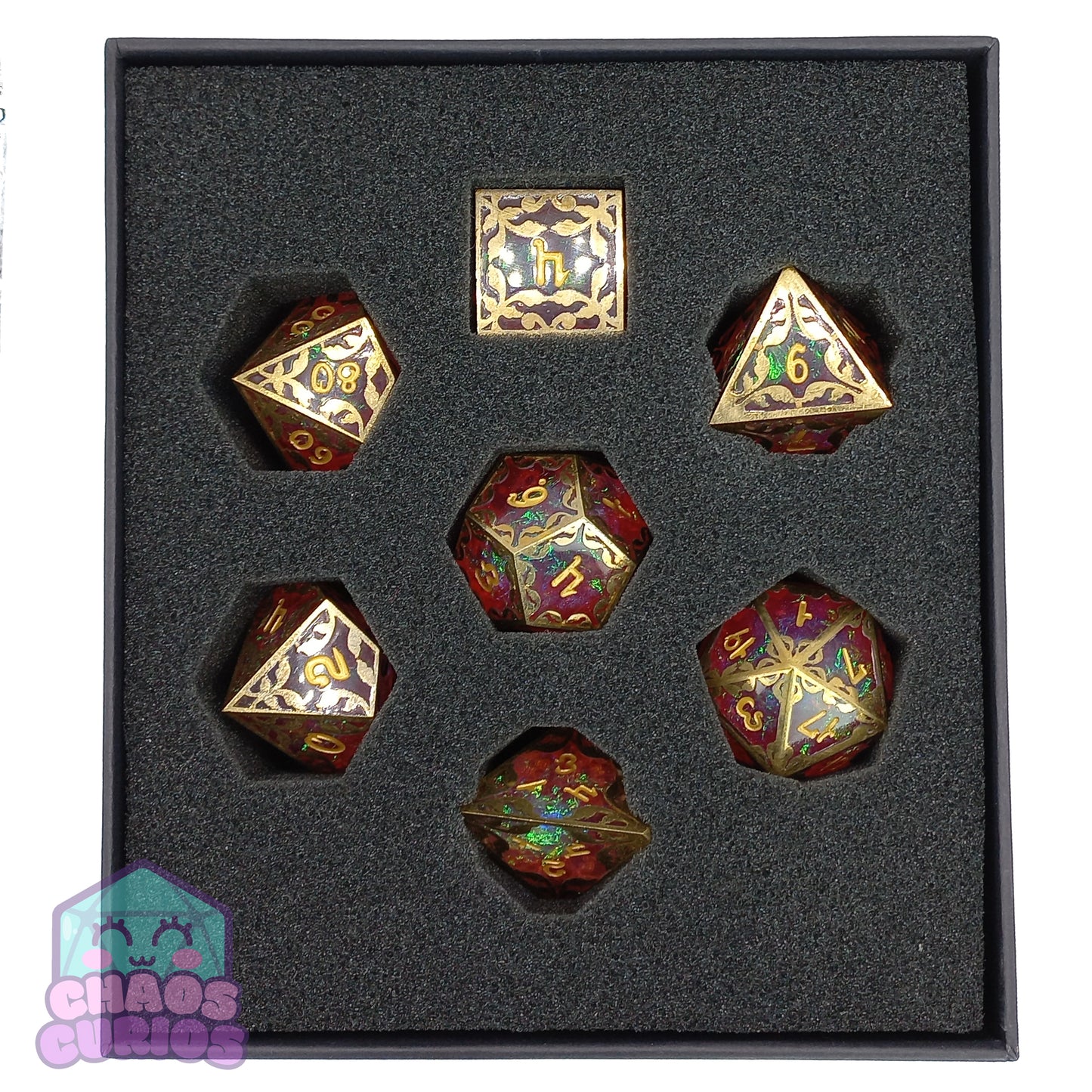 Gold and Resin Giant 7-piece Sharp Edged Dice Set 24-31mm