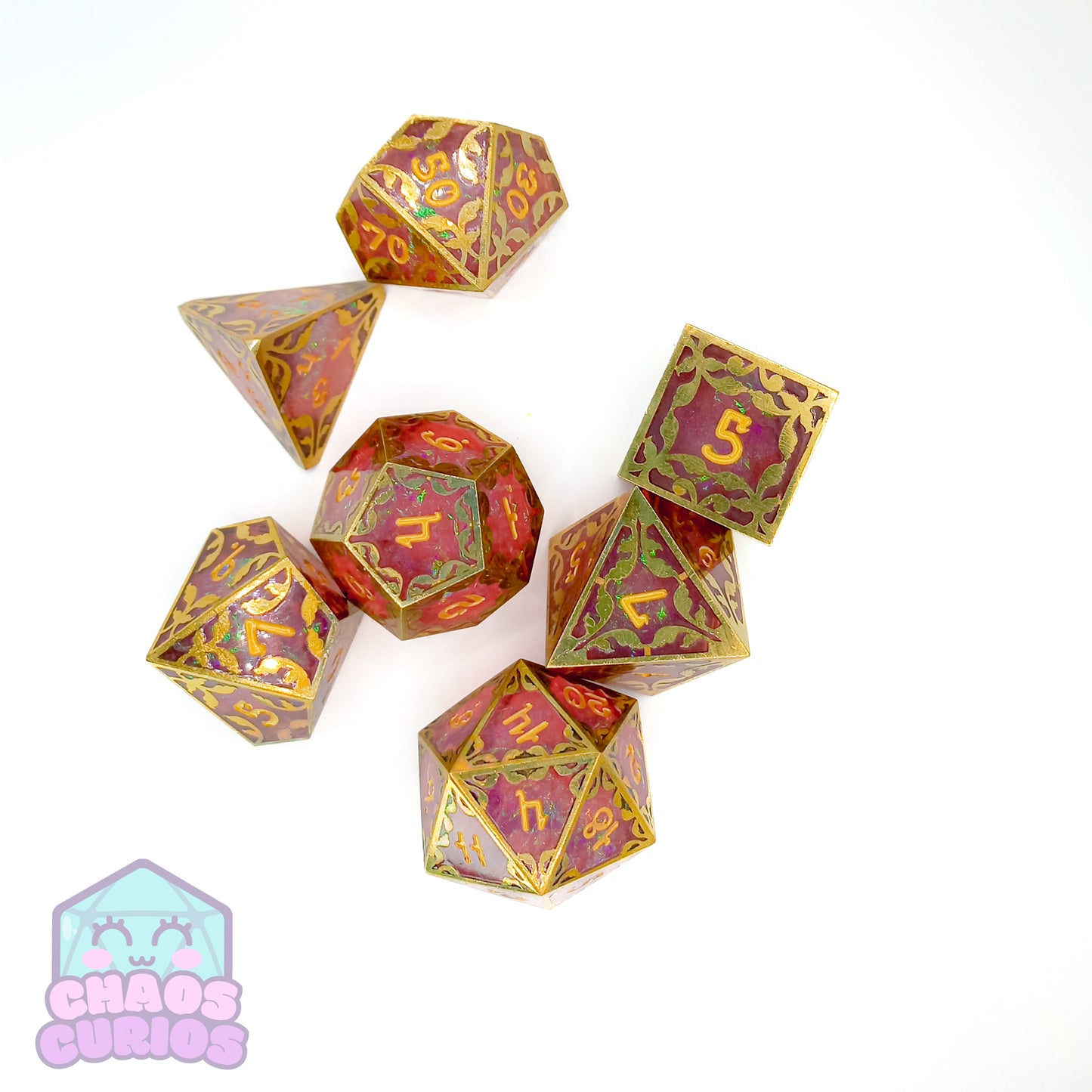 Gold and Resin Giant 7-piece Sharp Edged Dice Set 24-31mm