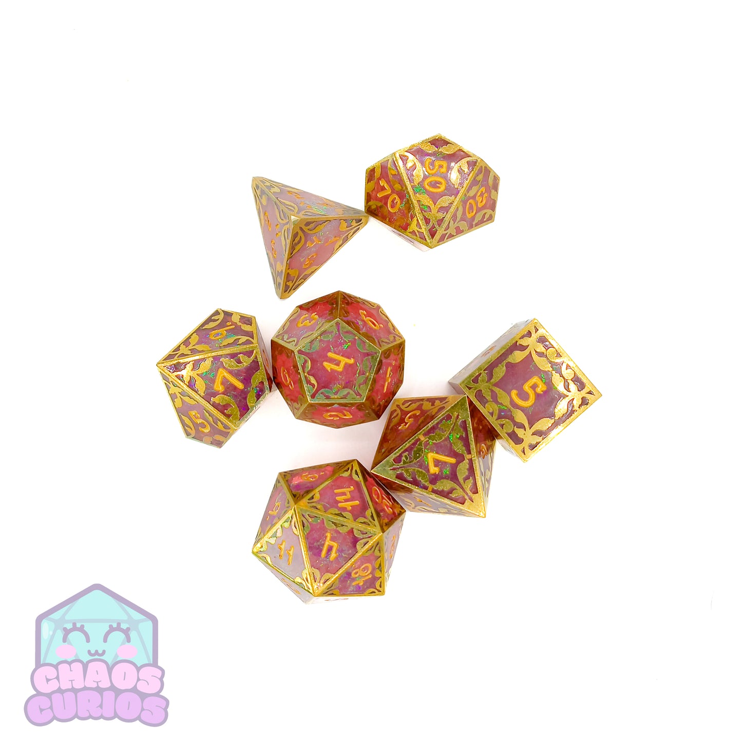 Gold and Resin Giant 7-piece Sharp Edged Dice Set 24-31mm