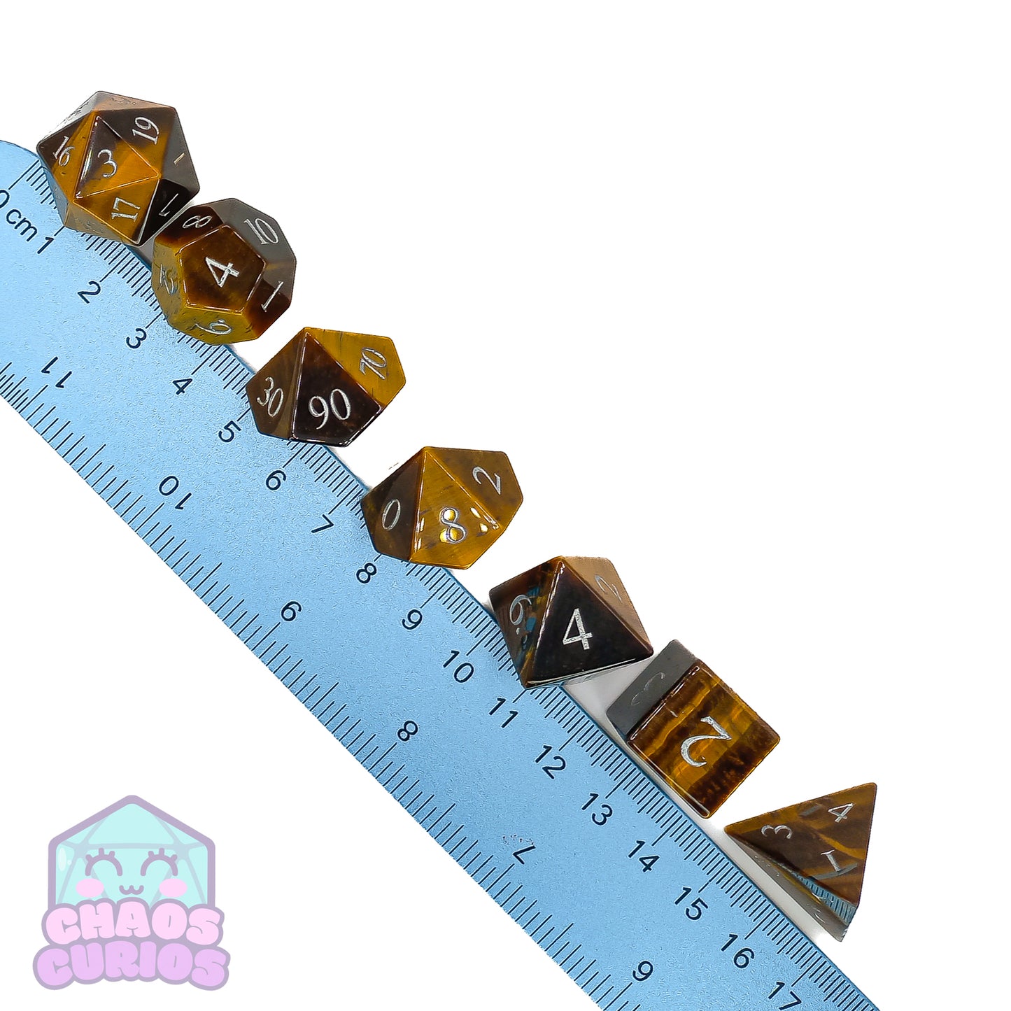 Tiger's Eye Gemstone 7-piece Sharp Edged Dice Set