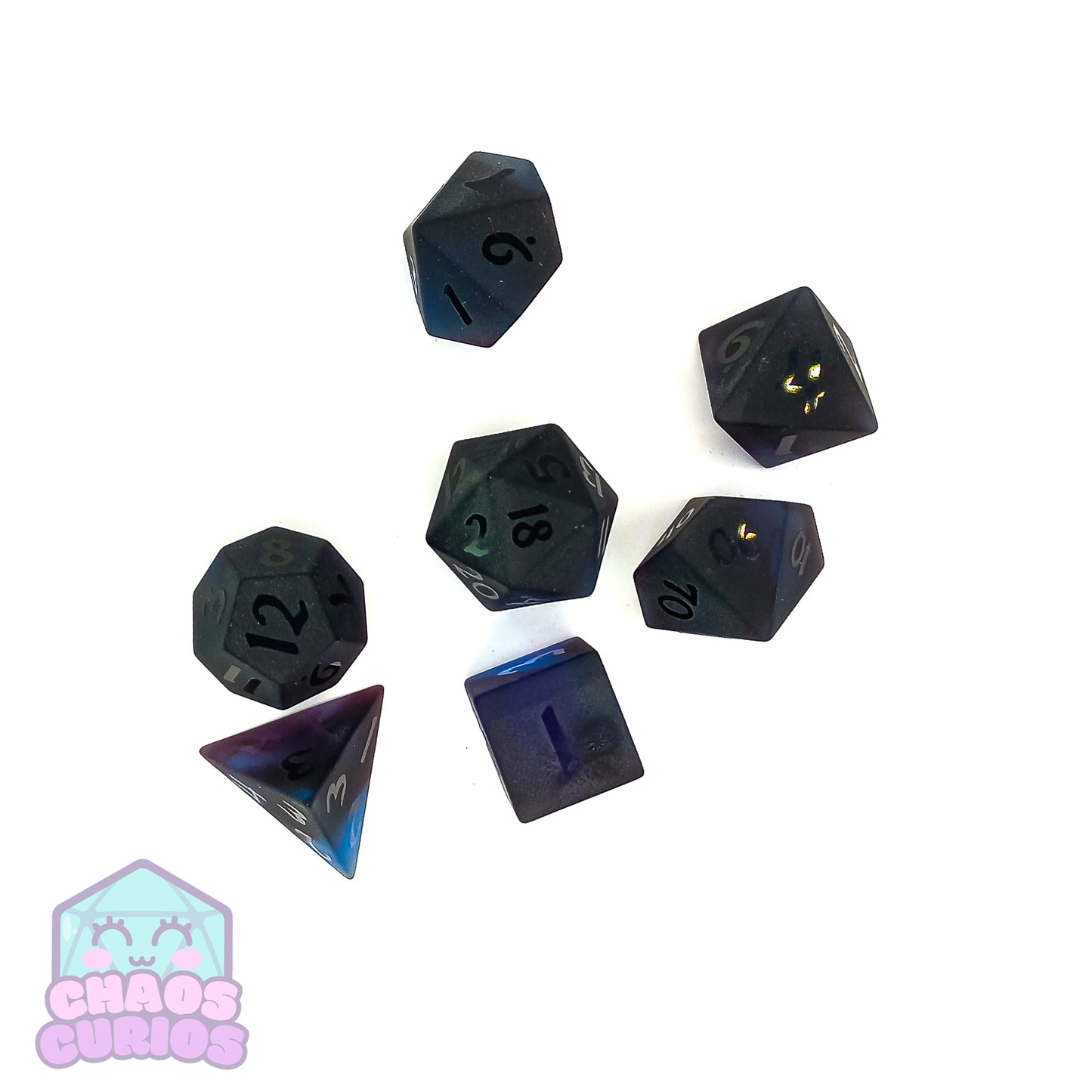 Dark Purple Glass 7-piece Sharp Edged Dice Set