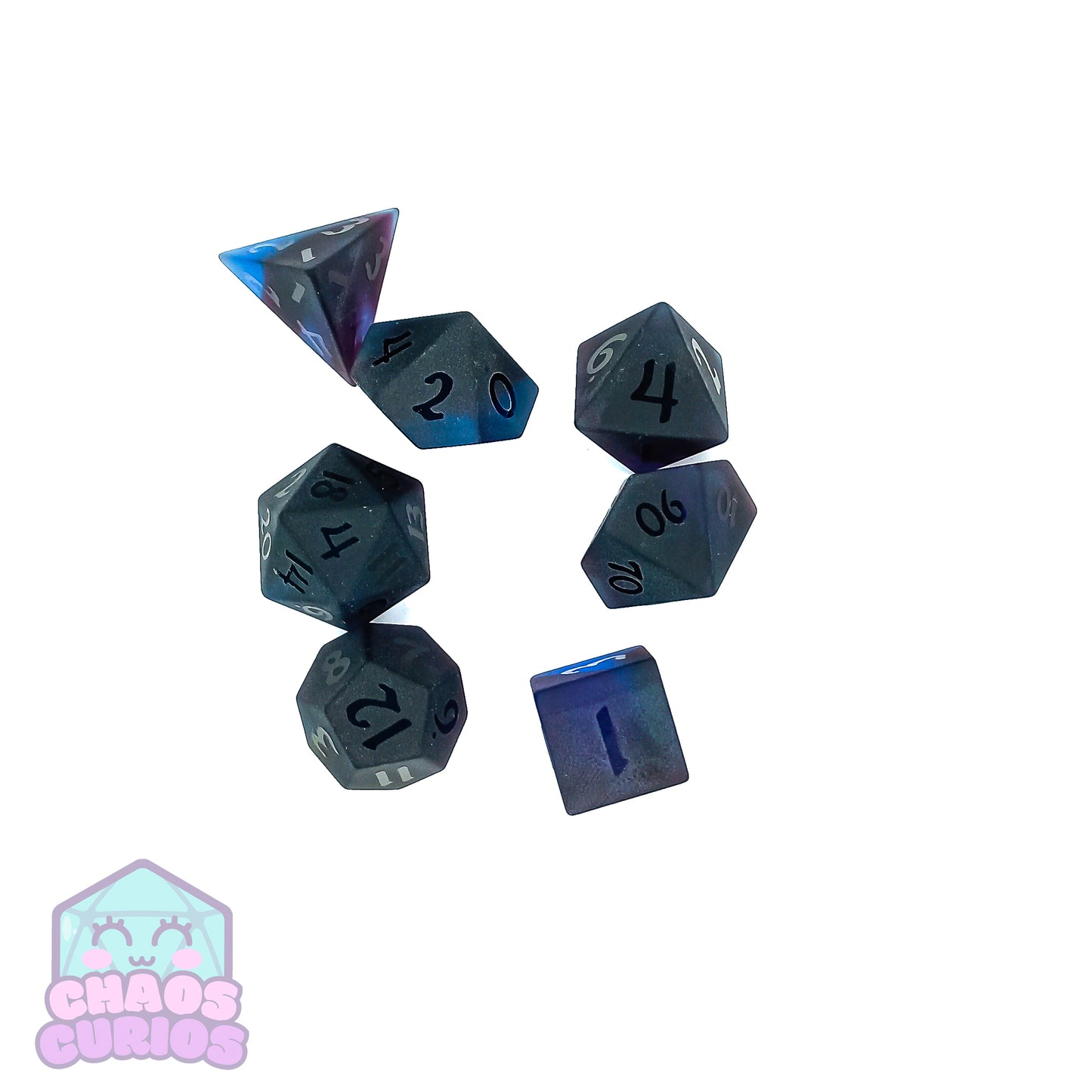 Dark Purple Glass 7-piece Sharp Edged Dice Set