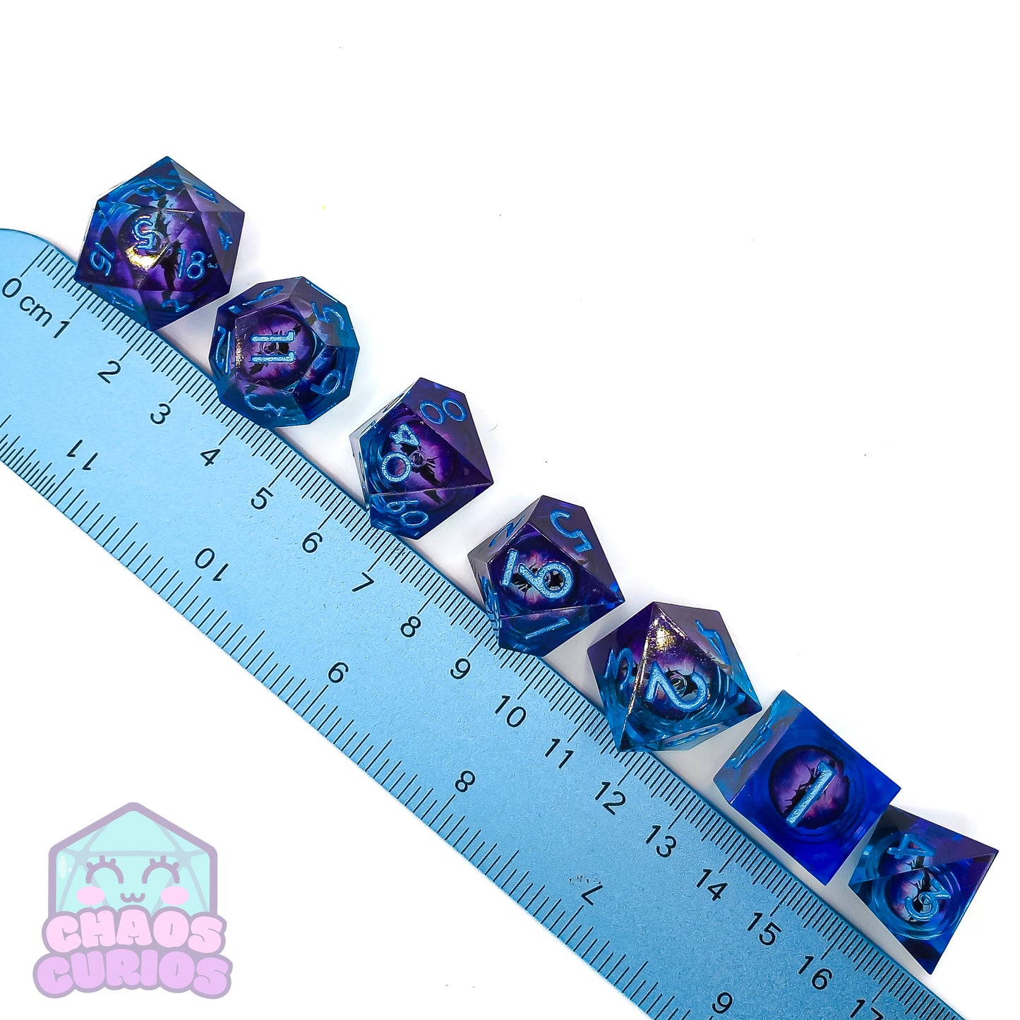 Rolling Purple Monster Dragon Eyes 7-piece Liquid Core Sharp Edged Resin Dice Set